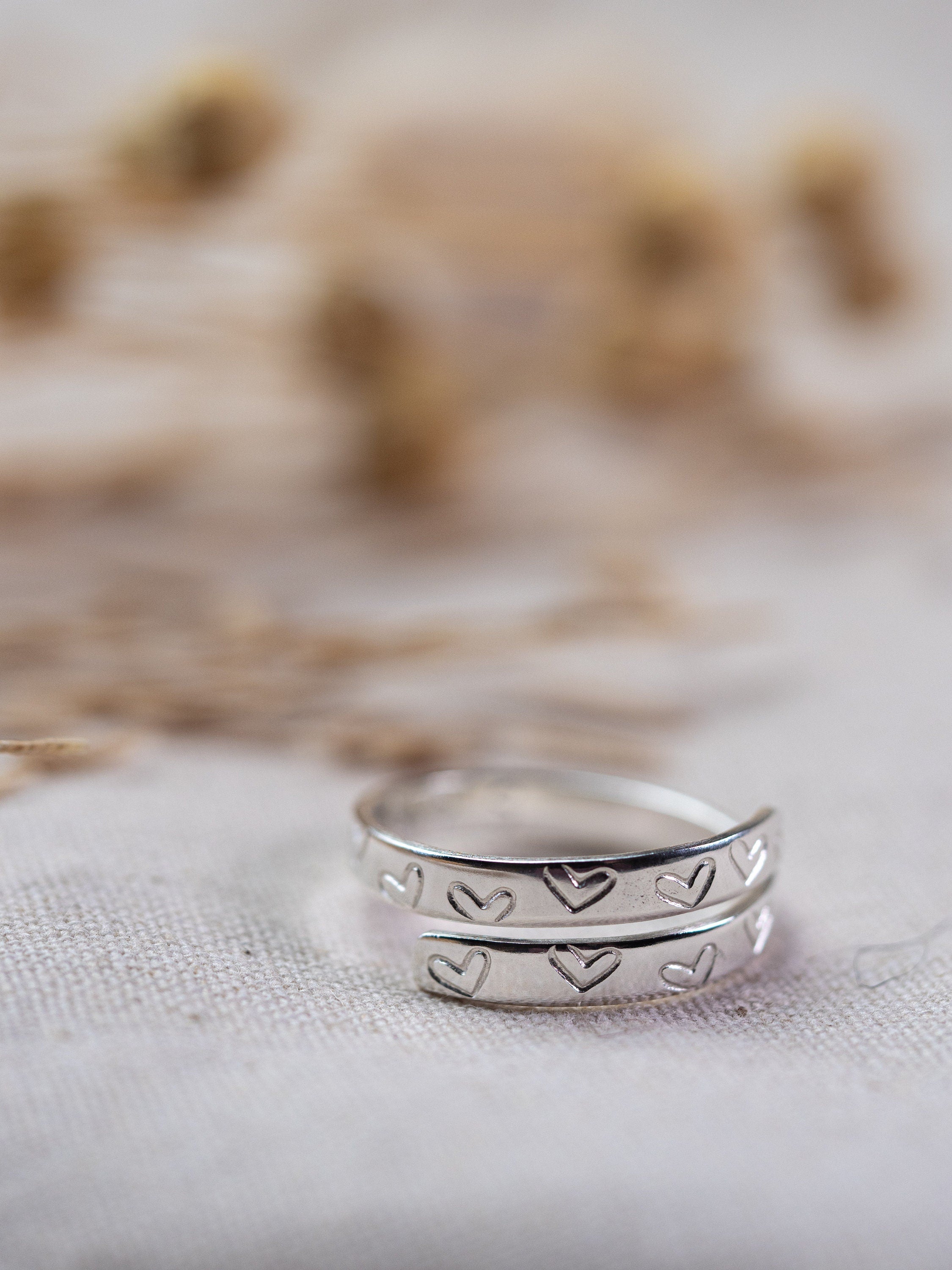 Heart Pattern Secret Message Sterling Silver Adjustable Wrap Ring