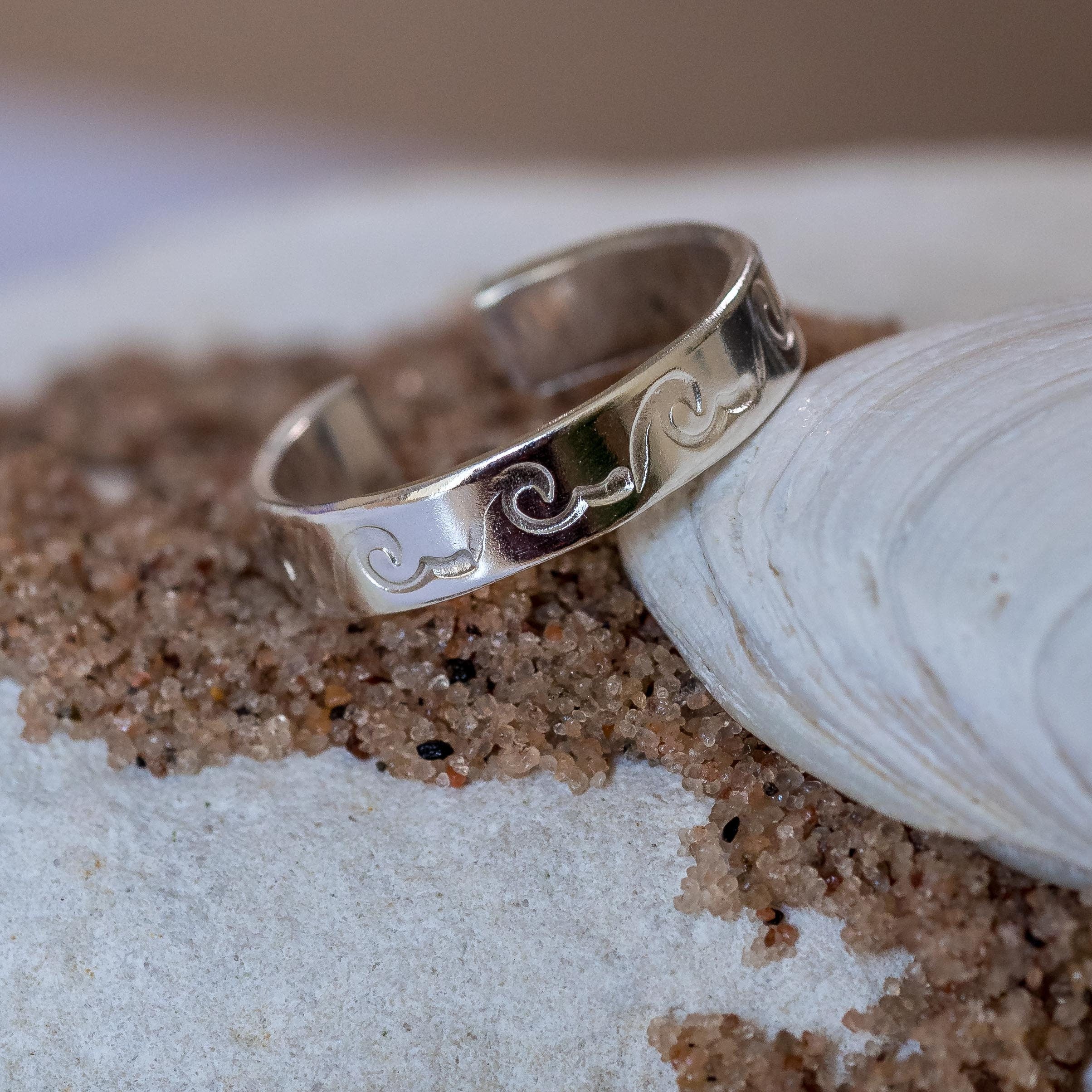 Sterling Silver wave toe ring adjustable summer band 925 hand stamped mum ladies womens gift present birthday holiday jewellery beach sea