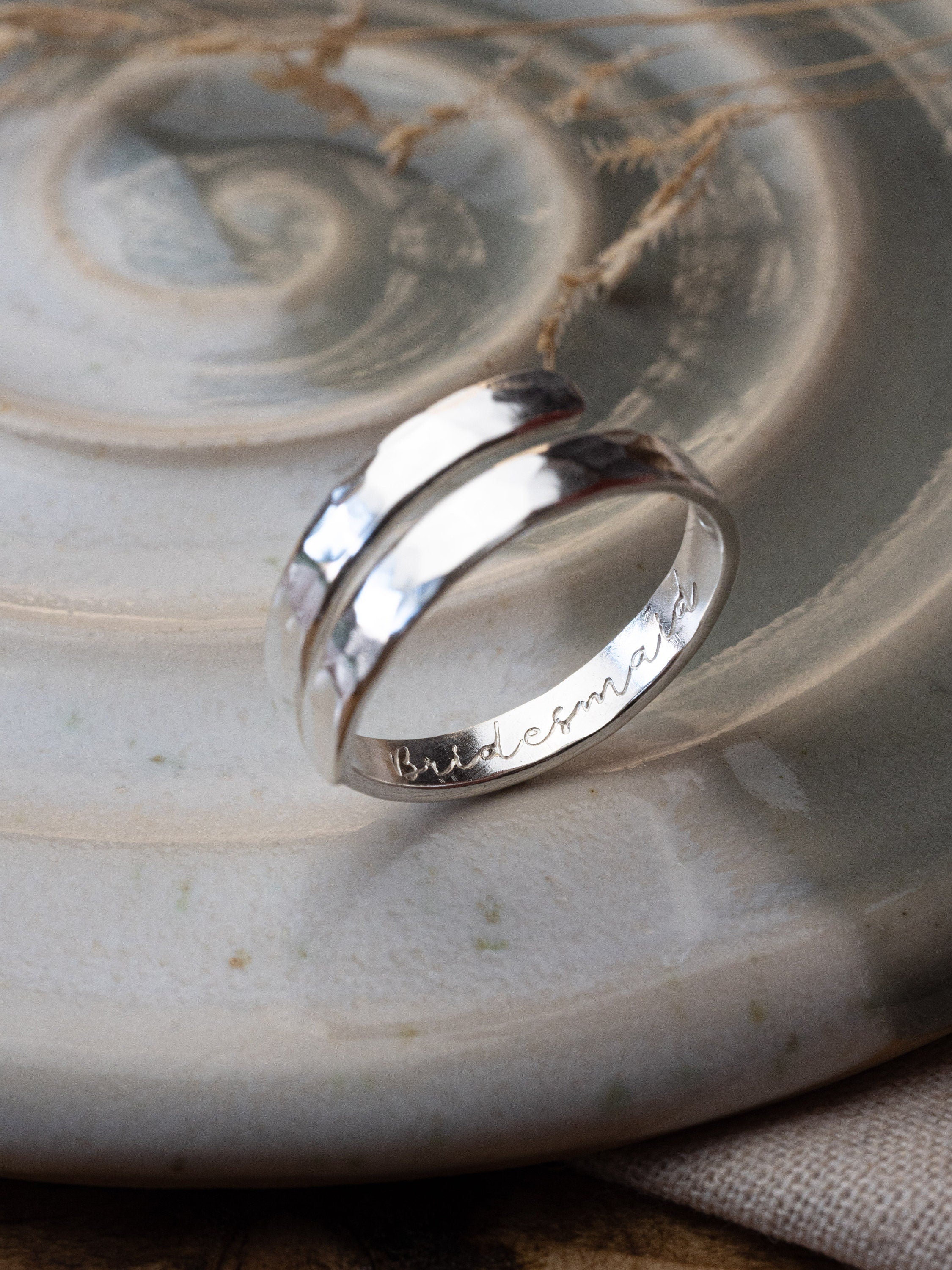 Bridesmaid Personalised Sterling Silver Adjustable Wrap Ring