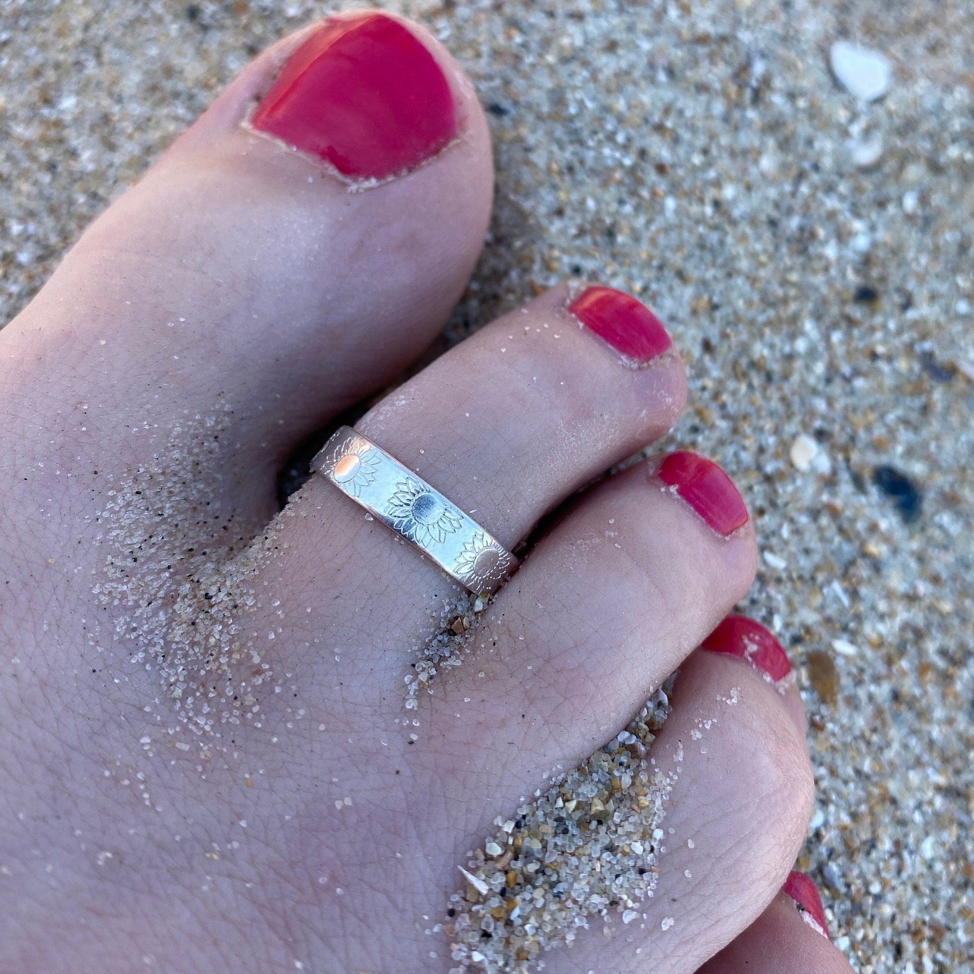 Sunflower Sterling Silver toe ring adjustable summer band 925 hand stamped mum ladies womens gift present birthday holiday jewellery beach