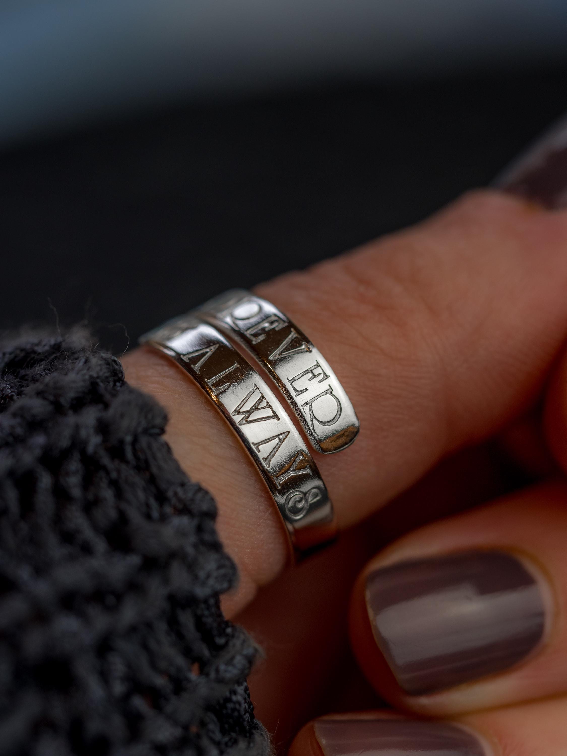 Forever & Always Personalised Sterling Silver Adjustable Wrap Ring