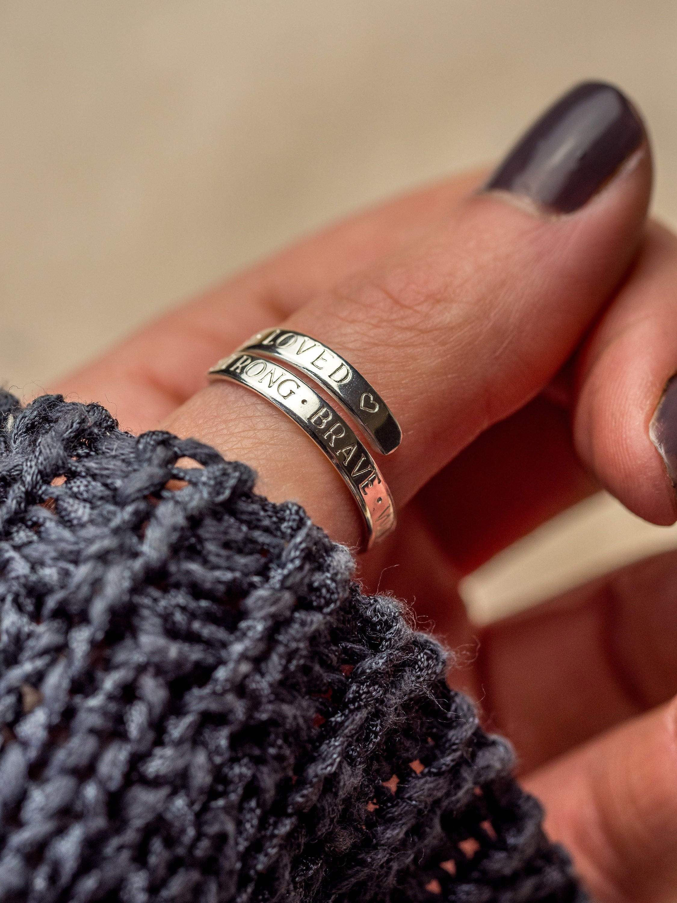 I am strong worthy capable enough loved Sterling Silver adjustable ring