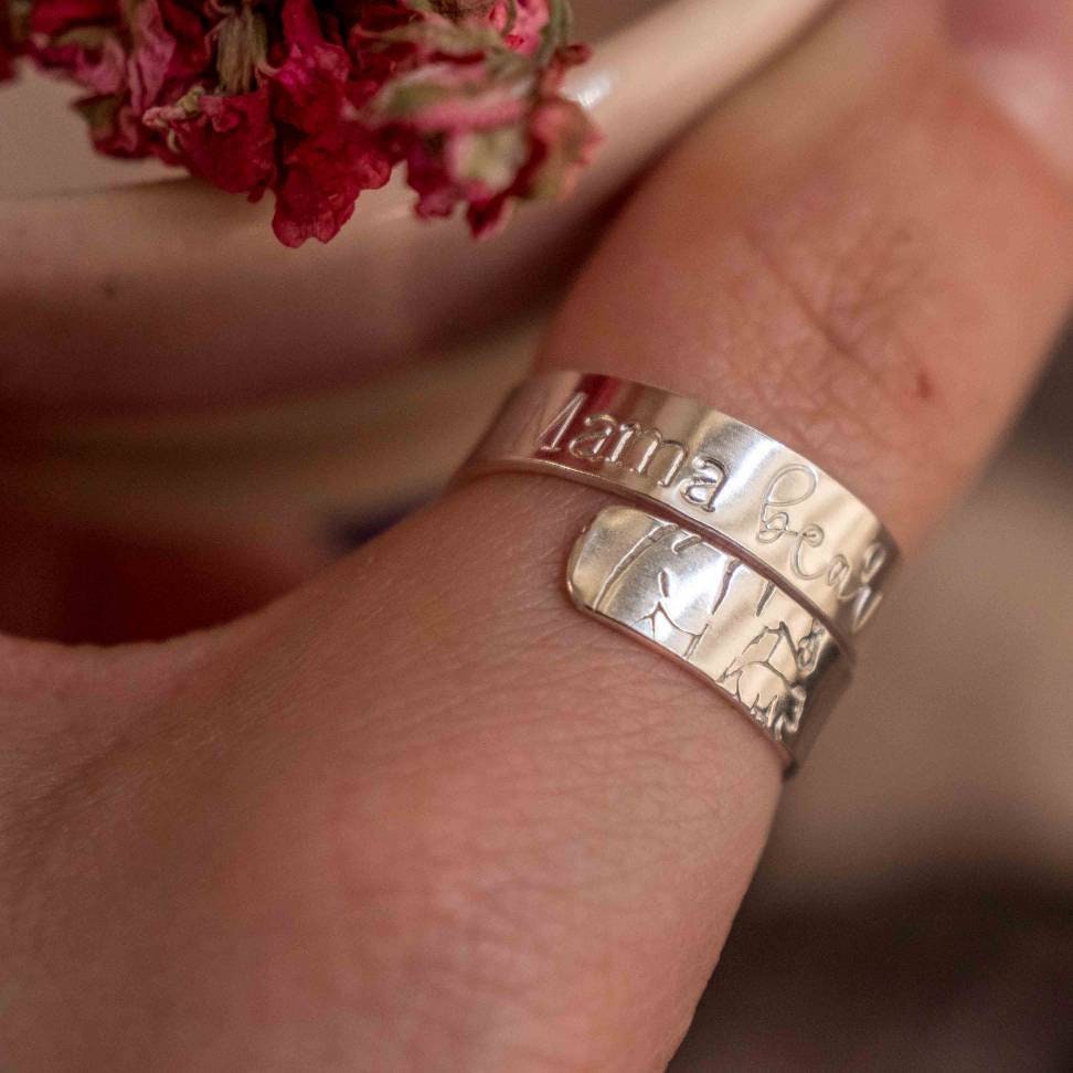 Mama Bear Sterling Silver adjustable wrap ring