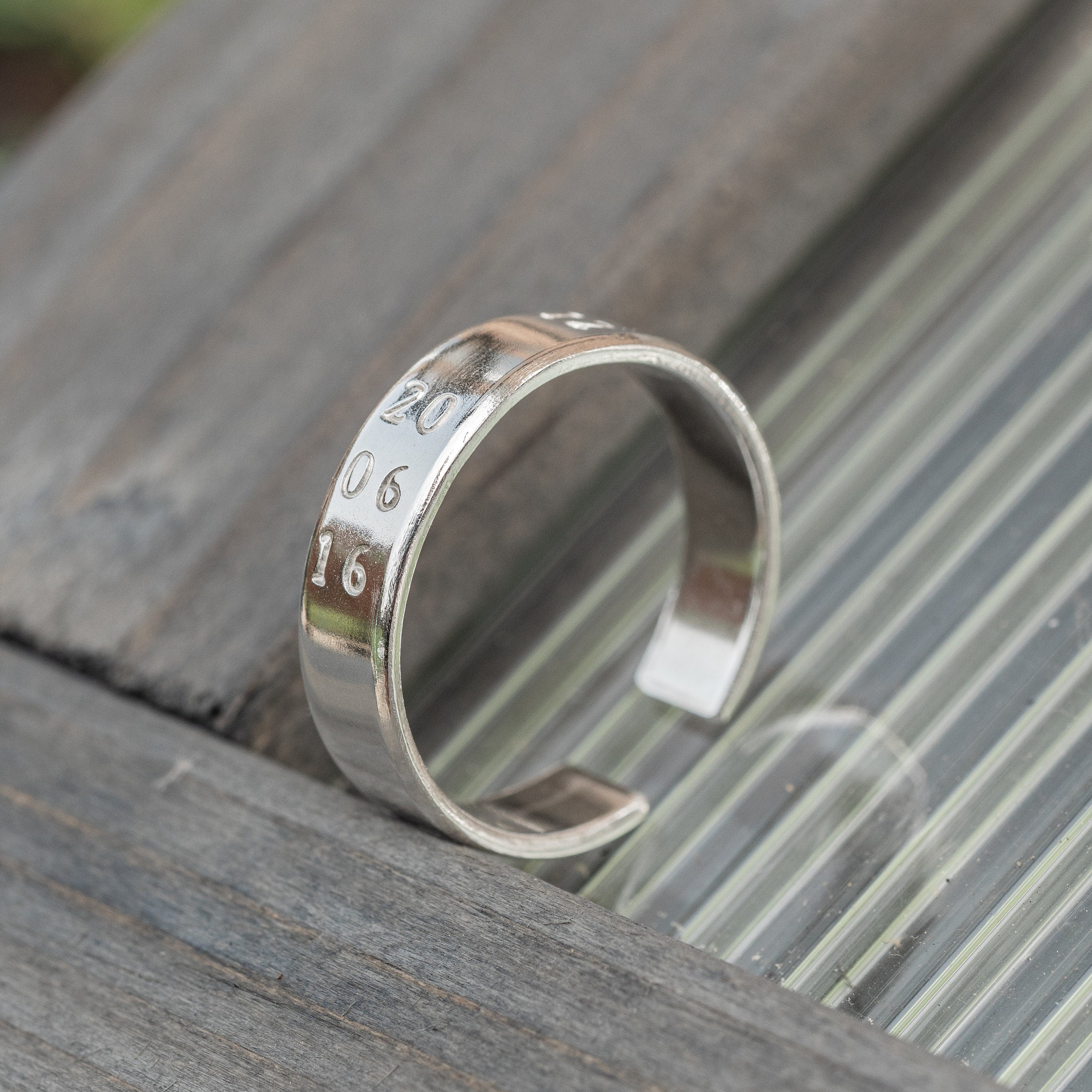 Mens Dates .925 Sterling Silver adjustable open ring