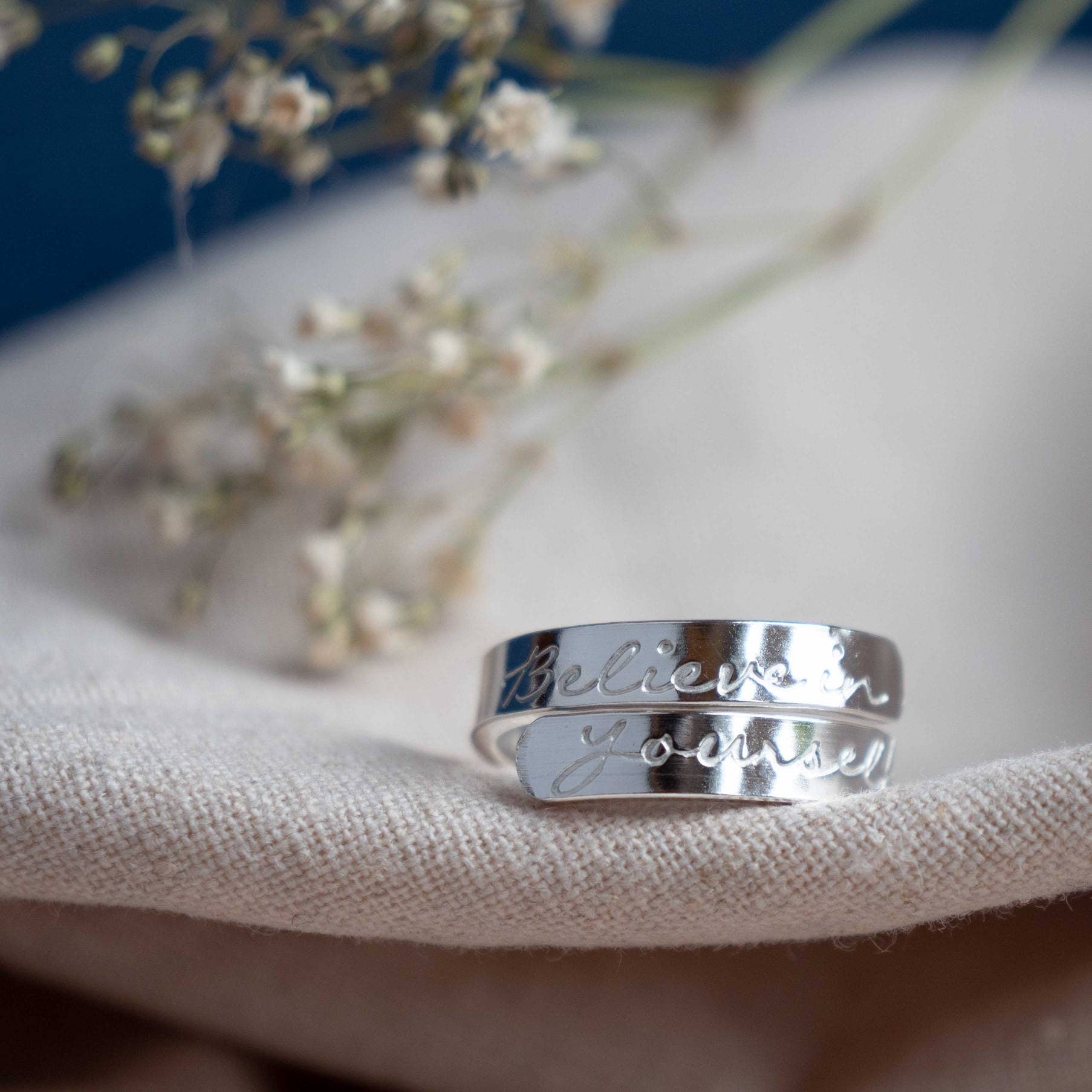 Believe in Yourself Sterling Silver Adjustable Wrap Ring