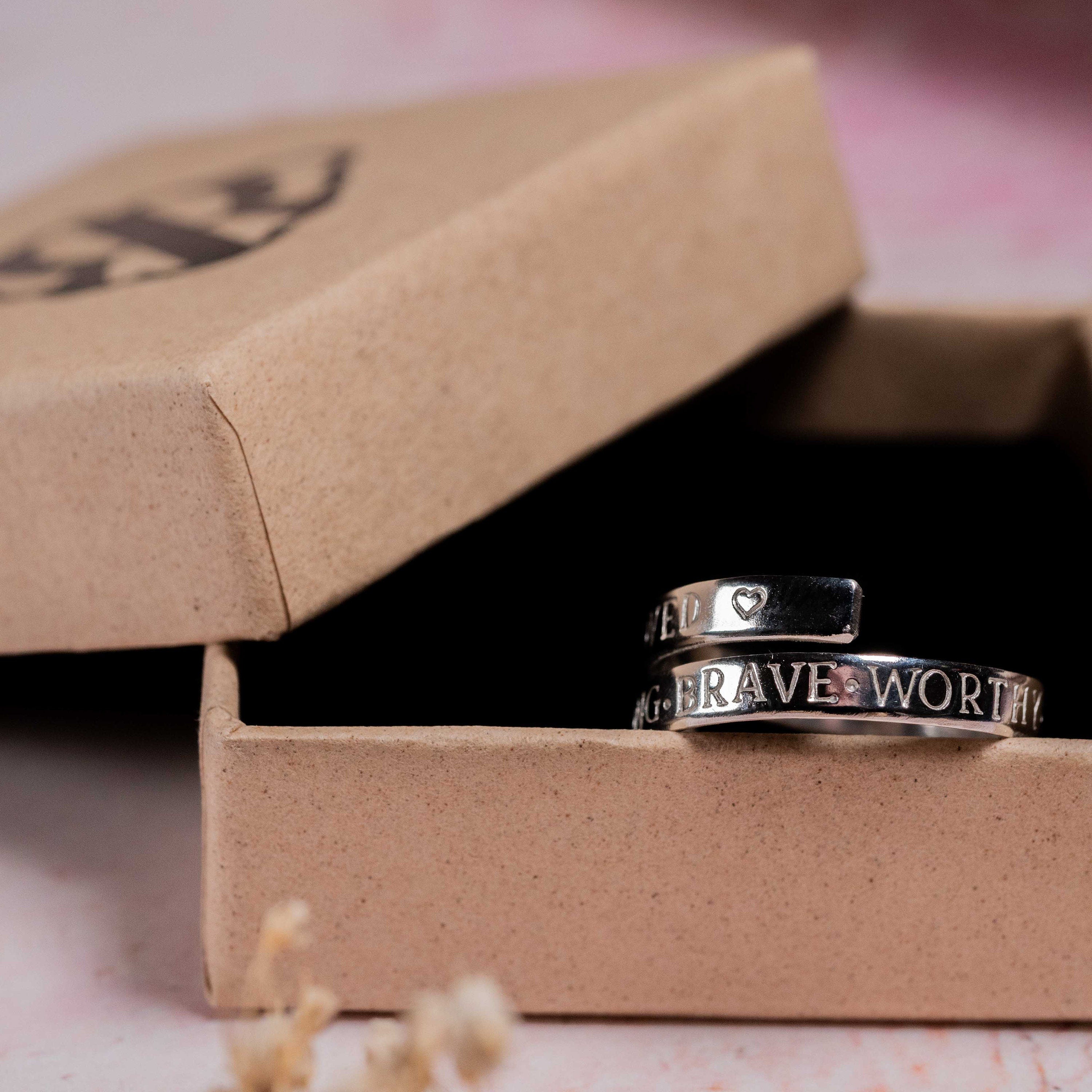 I am strong worthy capable enough loved Sterling Silver adjustable ring
