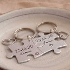 Puzzle piece keyring set dates names Valentines day couples anniversary wedding gift present boyfriend girlfriend for him birthday jigsaw