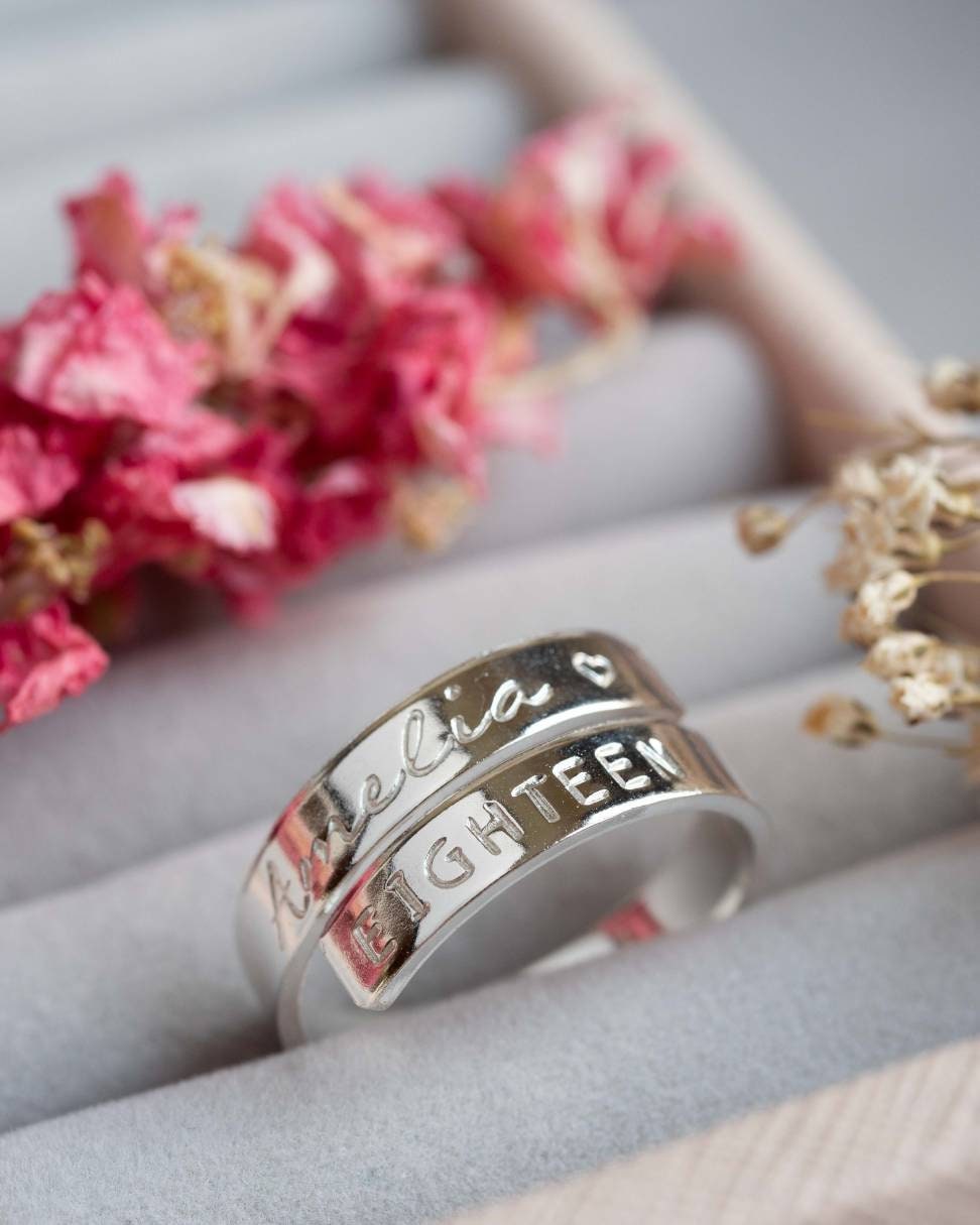 18th Birthday Sterling Silver wrap around adjustable ring