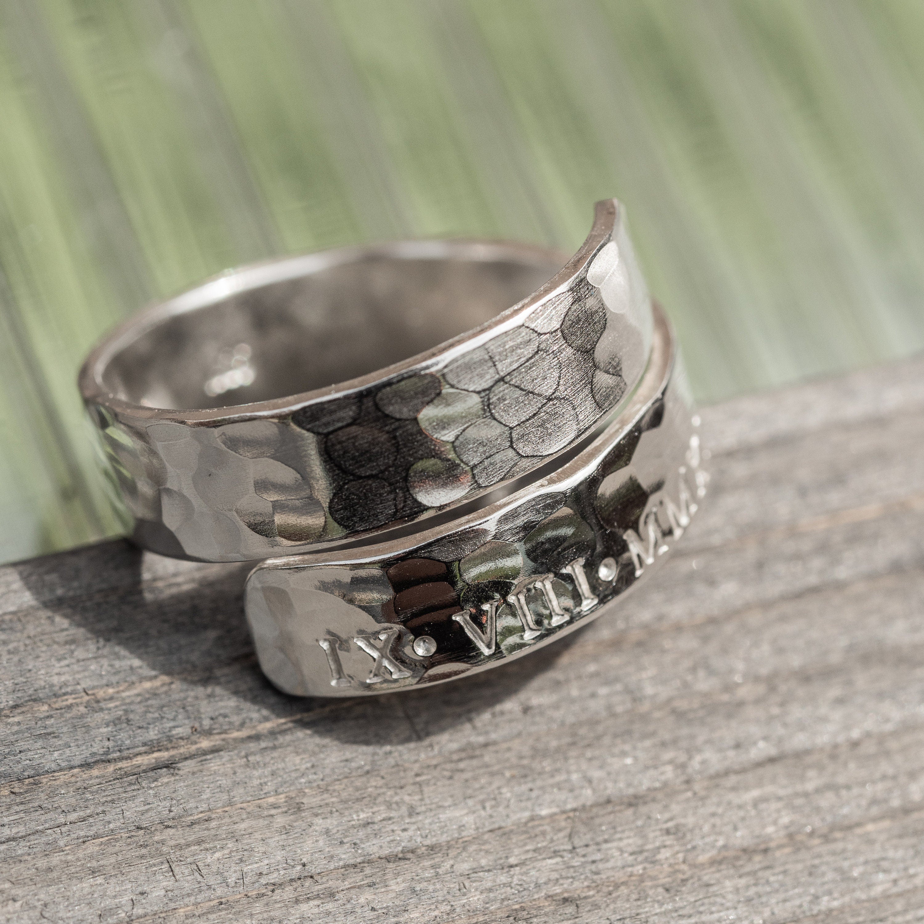 Mens Roman Numerals .925 Sterling Silver adjustable wrap ring