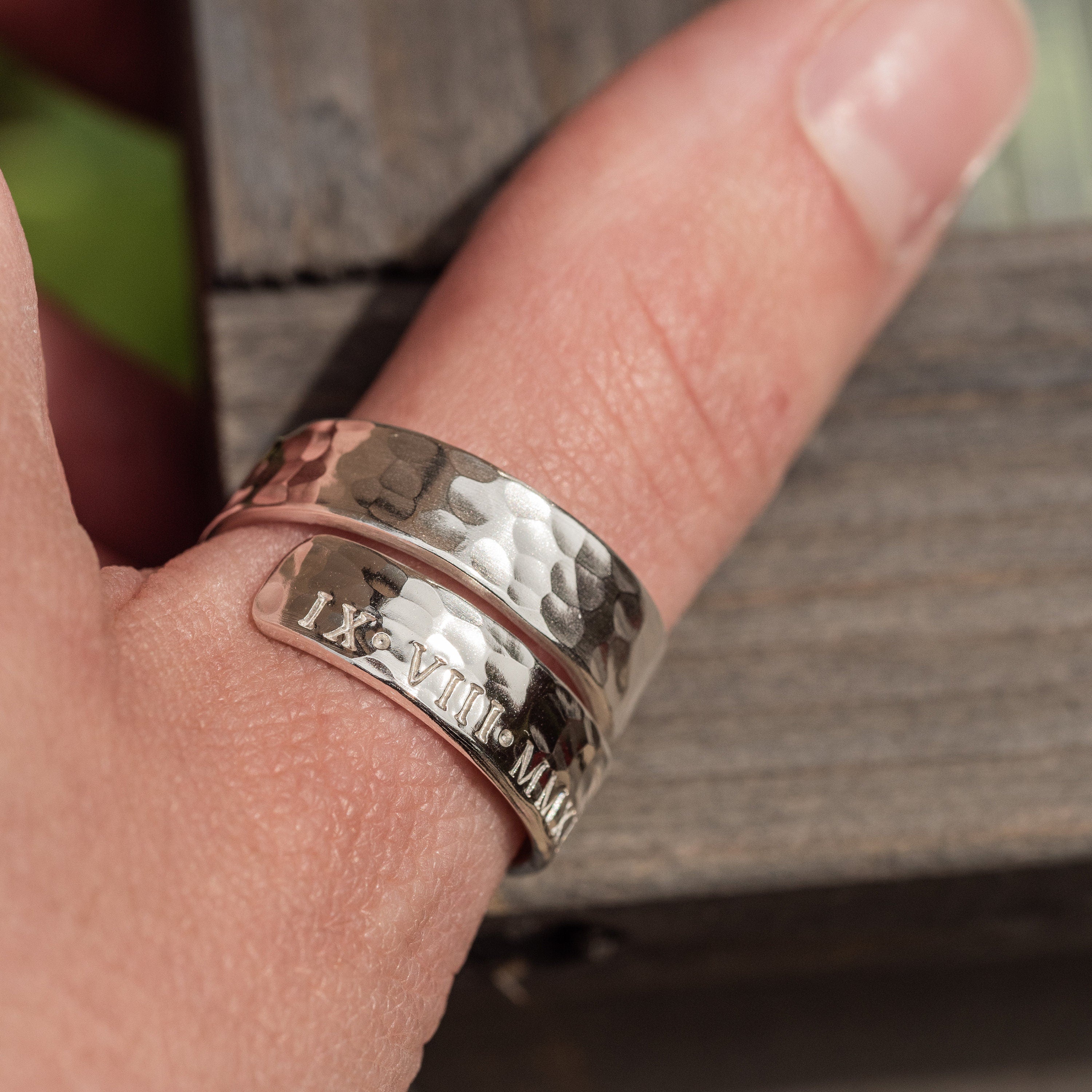 Mens Roman Numerals .925 Sterling Silver adjustable wrap ring