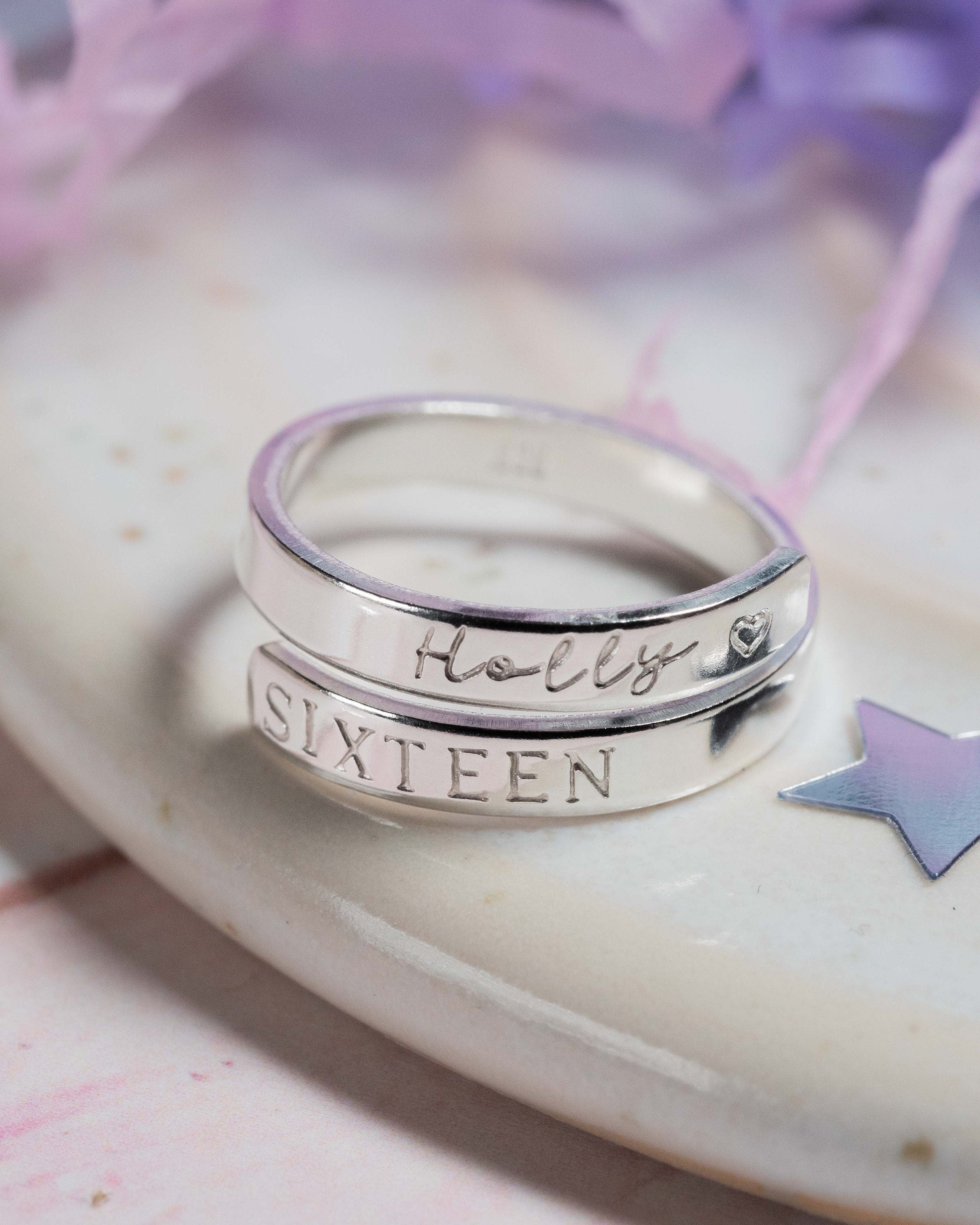 Sixteenth Birthday Custom Sterling Silver Adjustable Wrap Ring