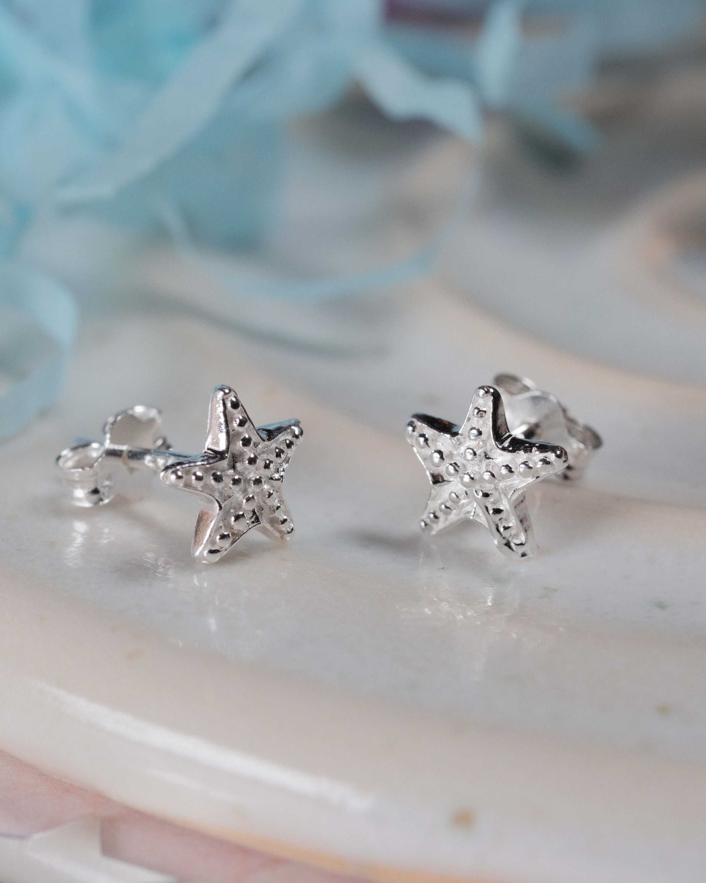 Sterling silver StarFish earrings studs present gift birthday for her real mothers day jewellery summer seaside beach friend fashion 925