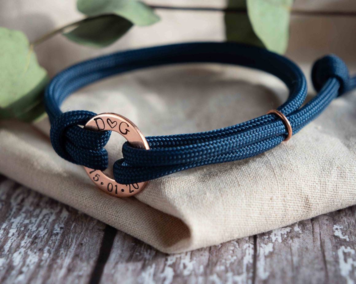 Initials Copper washer Navy Paracord Bracelet