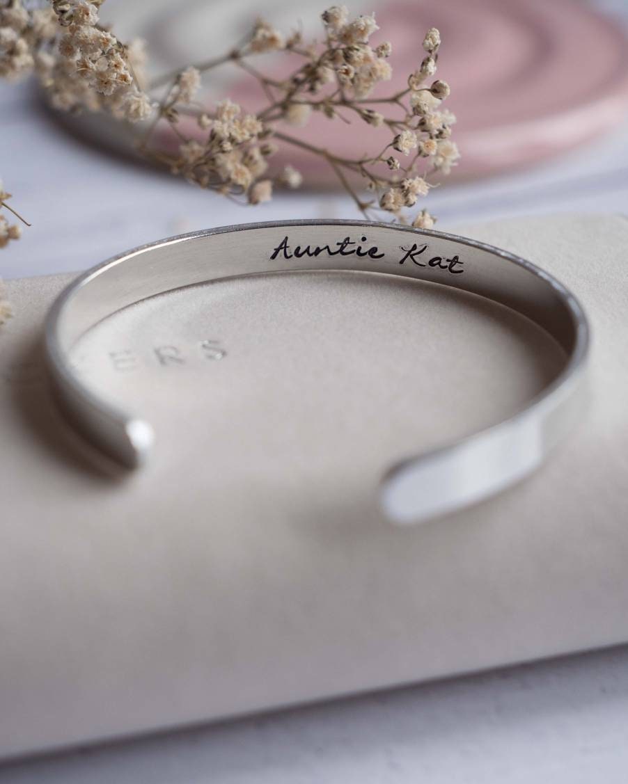 Secret message Auntie bracelet.... Aunt Aunty stamped hand baby personalised children kids names sister friend special hidden bangle cuff