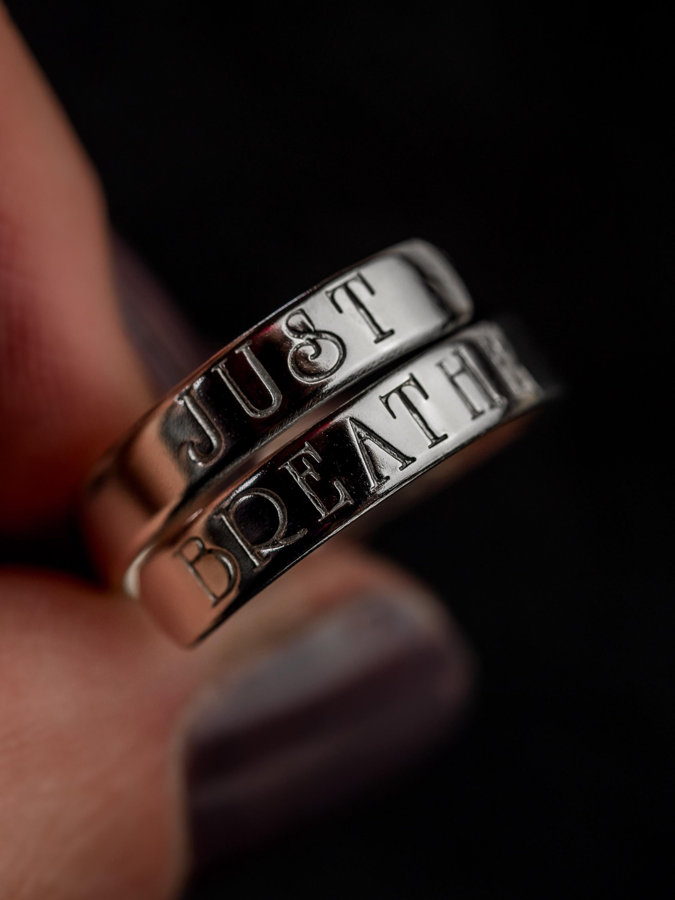 JUST BREATHE adjustable sterling silver wrap ring