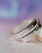 Custom Name & Date Sterling Silver Dainty Adjustable Wrap Ring