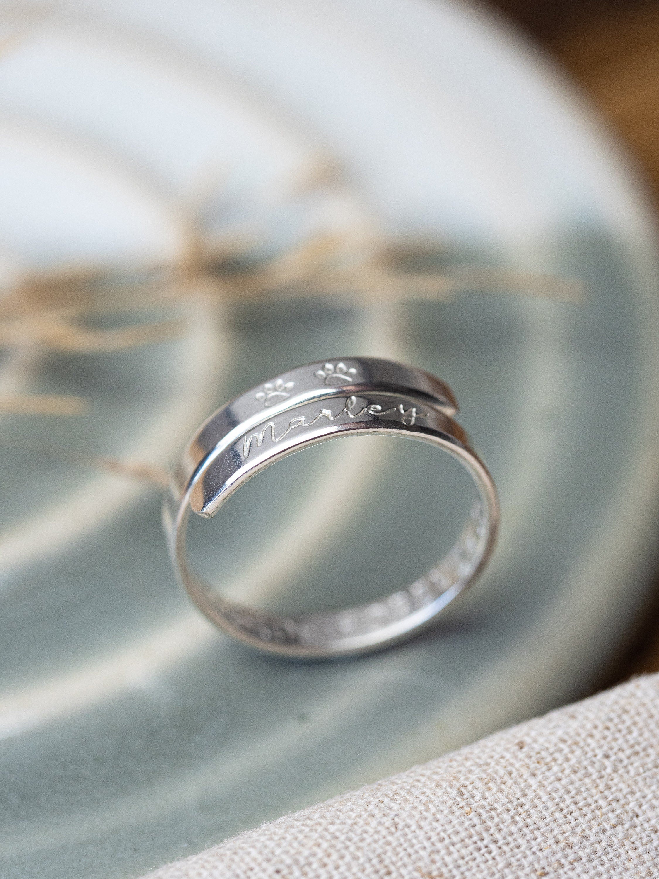 Pet Remembrance Personalised Sterling Silver Adjustable Wrap Ring