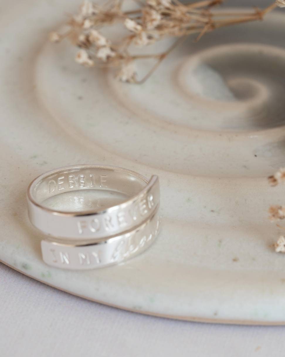 Forever in My Heart Remembrance Sterling Silver Adjustable Wrap Ring