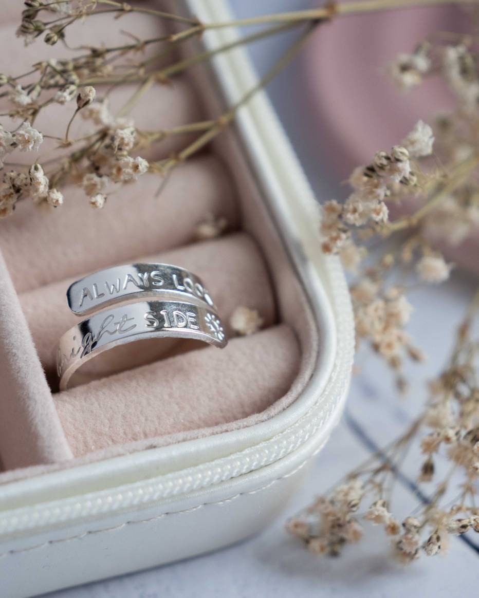 Always look on the bright side Sterling Silver adjustable wrap ring