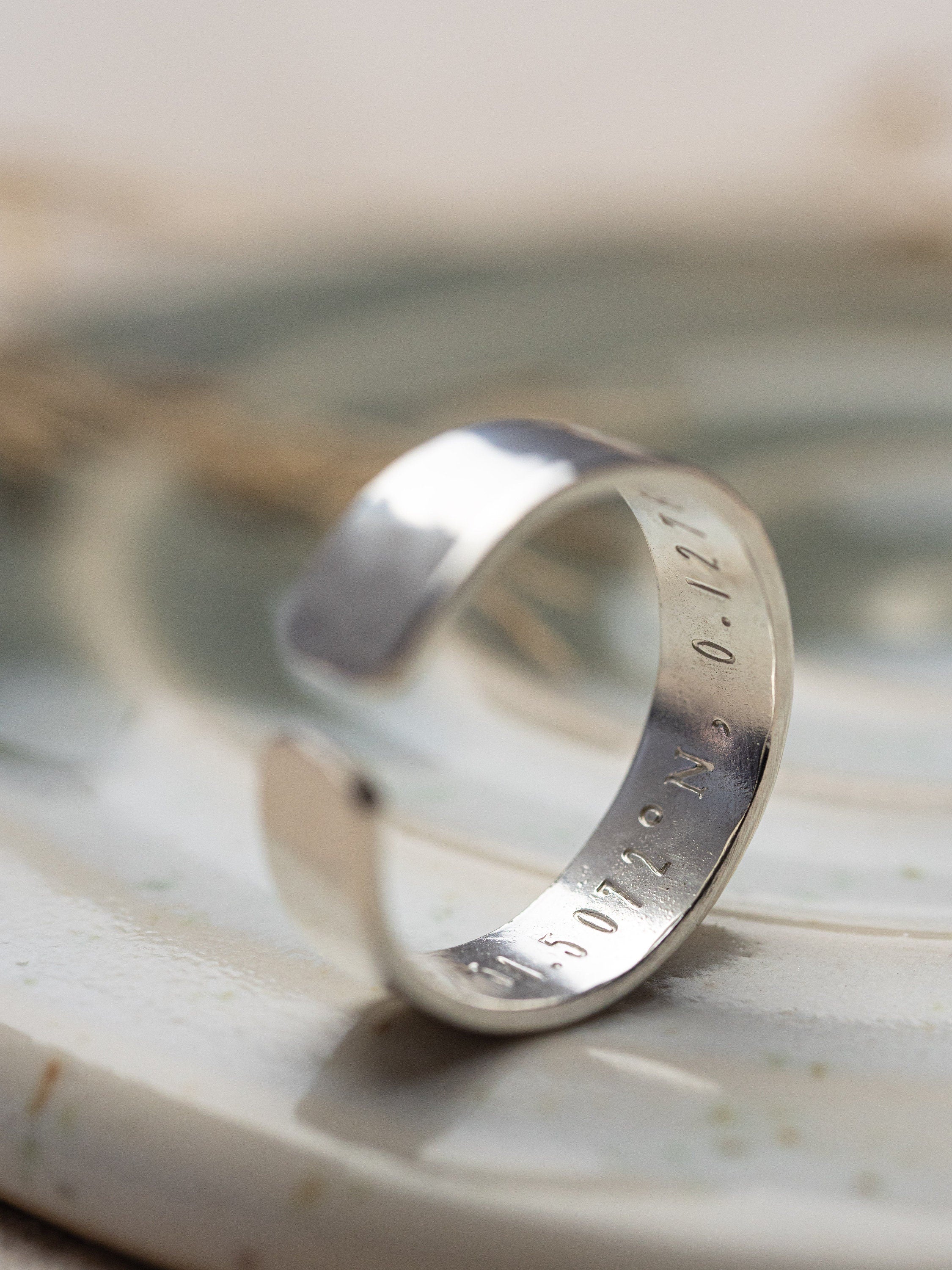 Men’s coordinates secret message Sterling Silver adjustable open ring