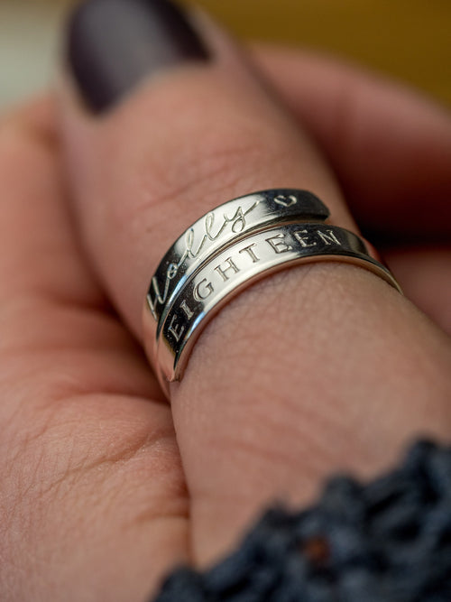 18th Birthday Sterling Silver wrap around adjustable ring