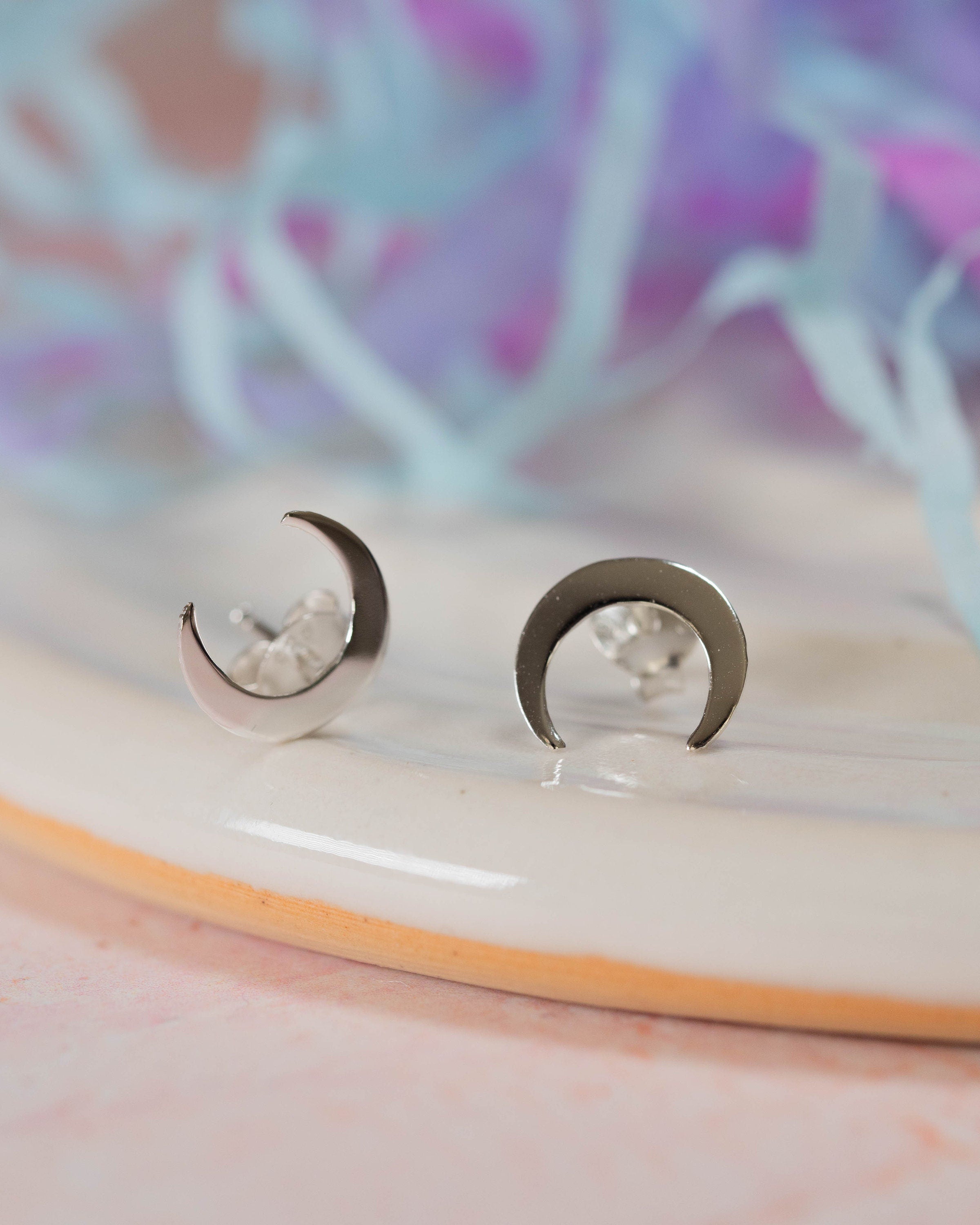 Sterling Silver moon crescent earrings studs 925 celestial present gift birthday for her genuine real mothers day