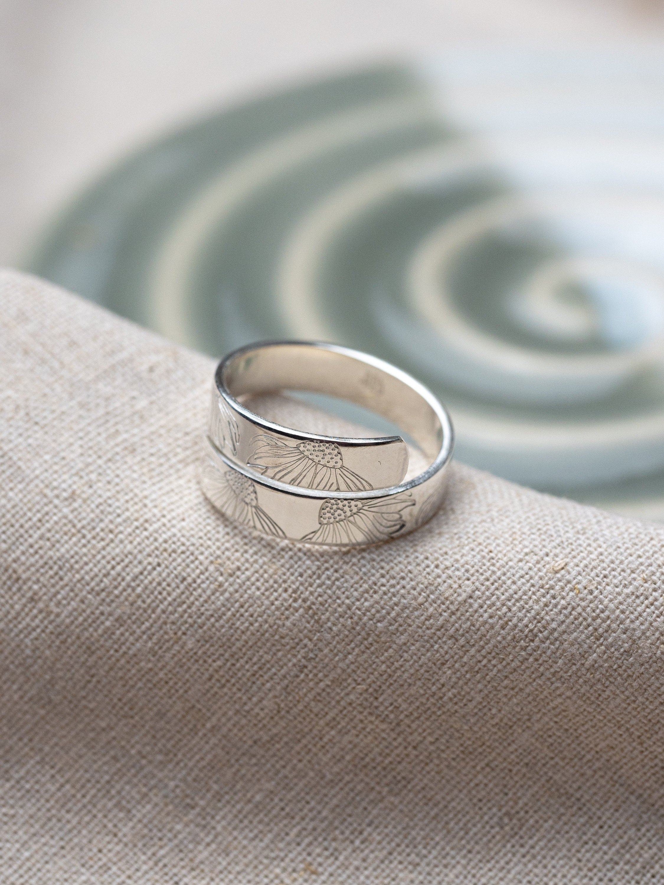 Echinacea Sterling Silver Adjustable Wrap Ring