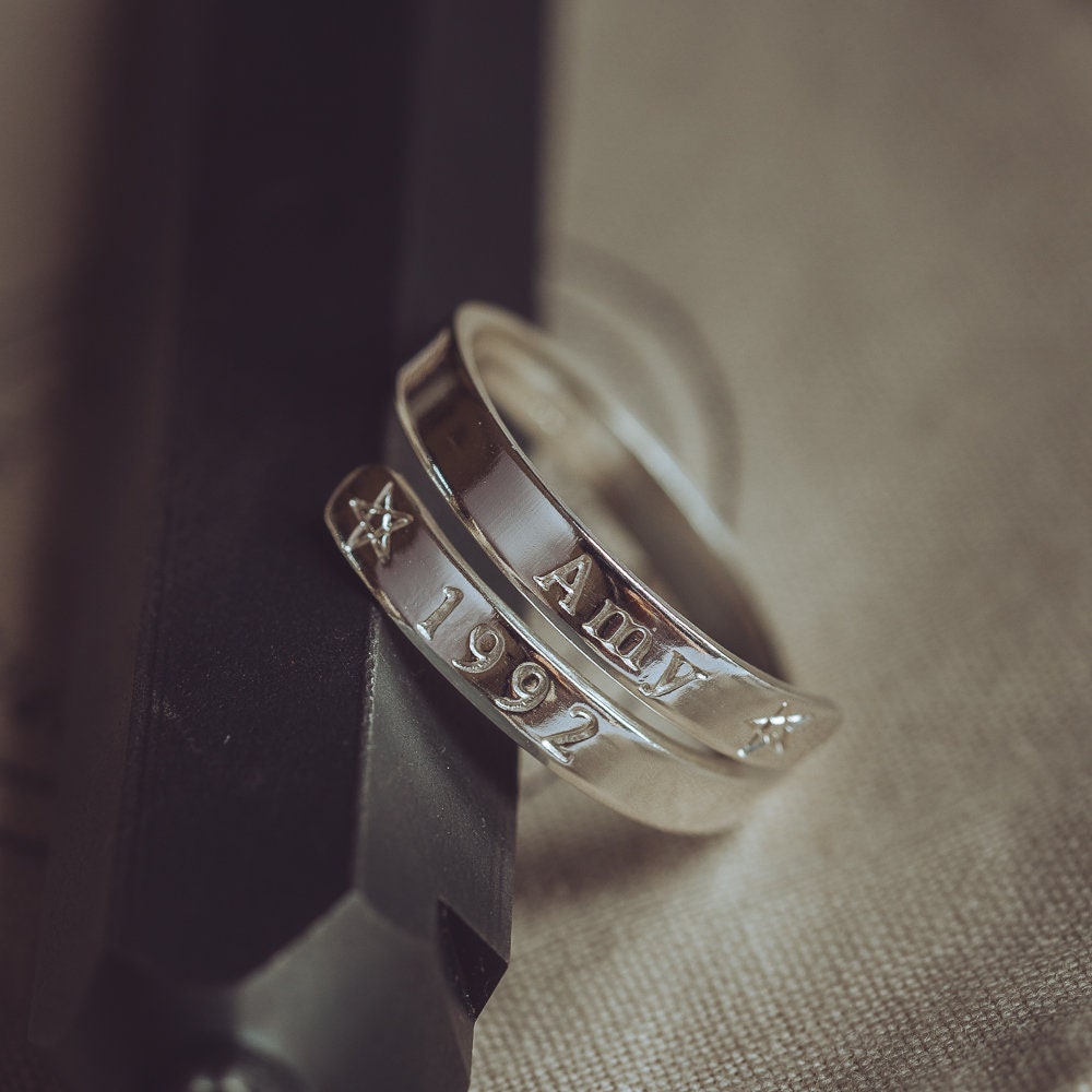 Pentagram Name Personalised Sterling Silver Adjustable Wrap Ring