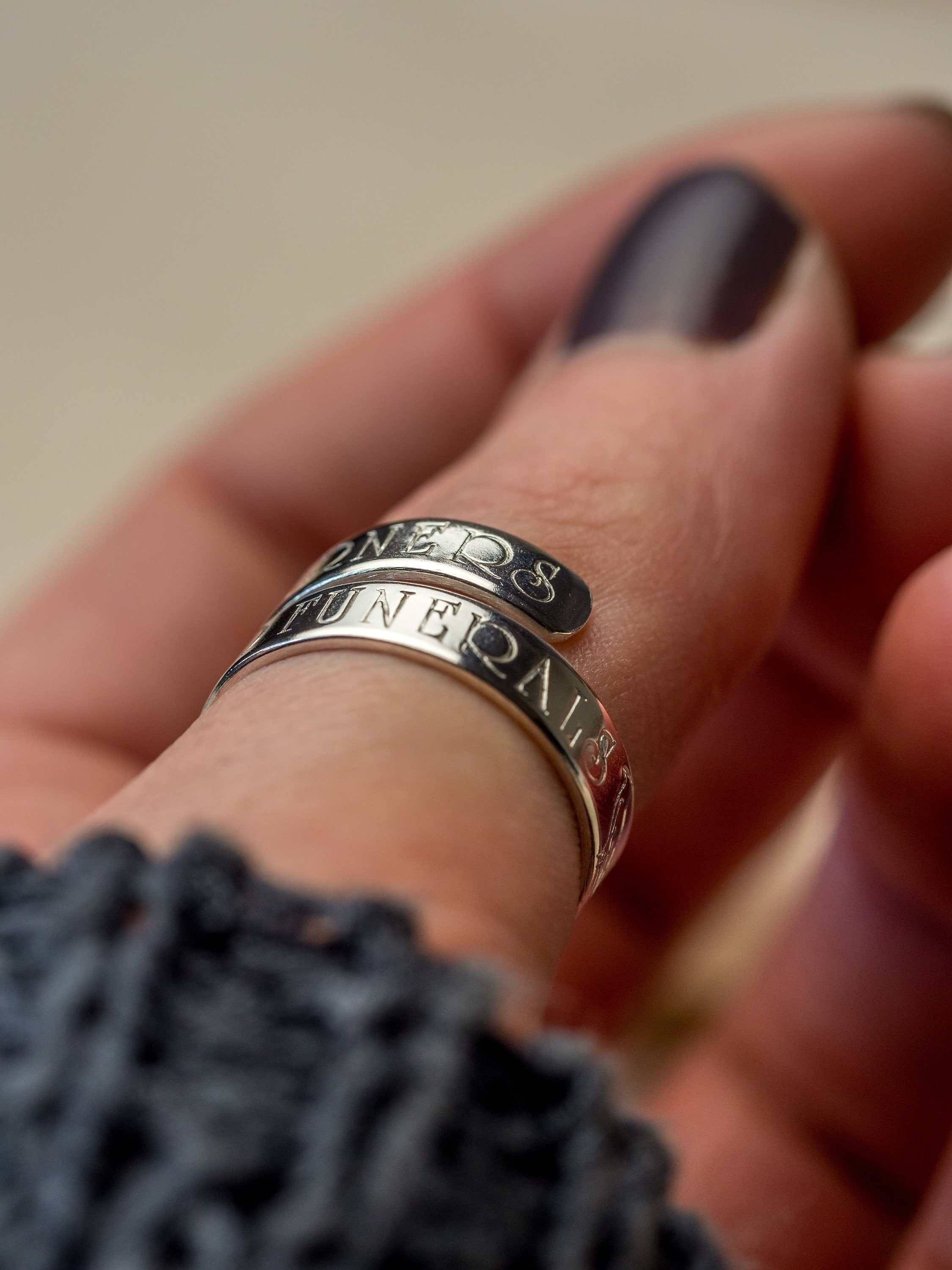 No Mourners No Funerals Sterling Silver Adjustable Wrap Ring