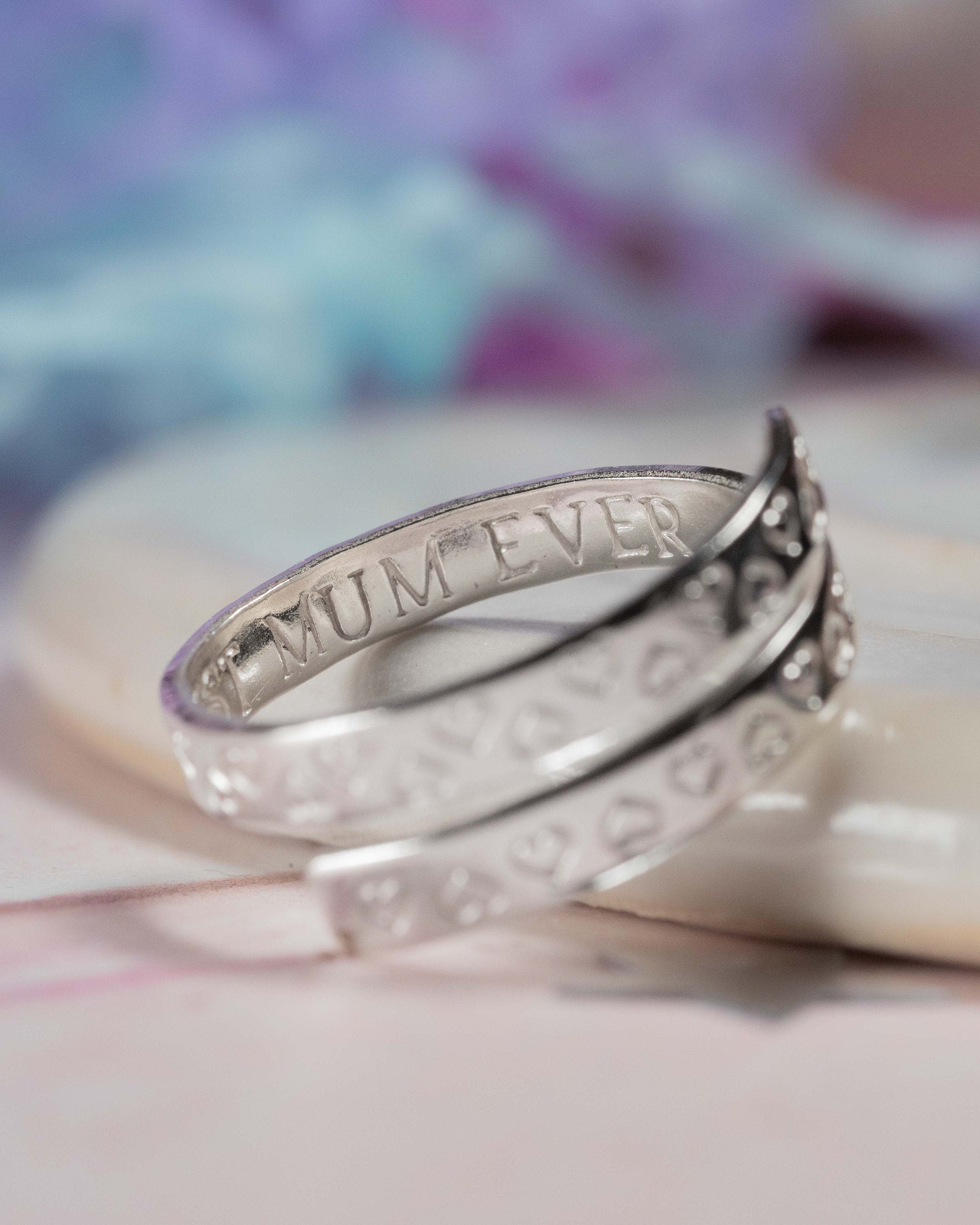 Heart Pattern Secret Message Sterling Silver Adjustable Wrap Ring