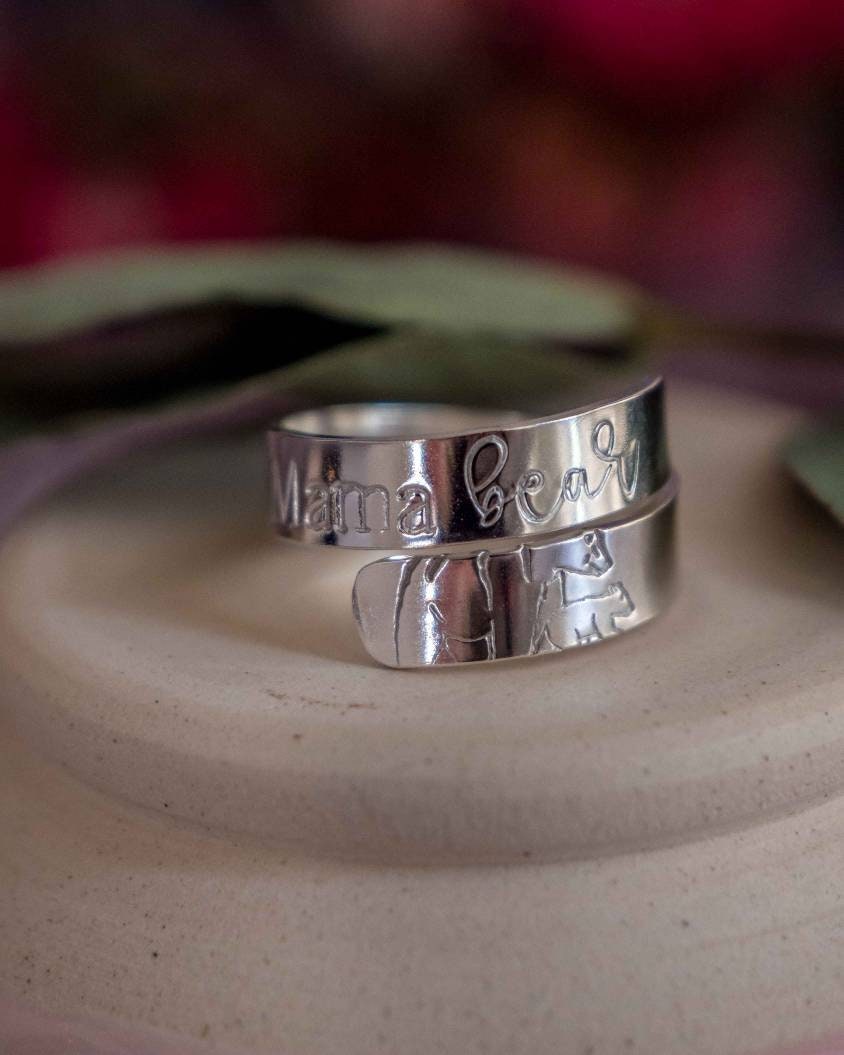 Mama Bear Sterling Silver adjustable wrap ring