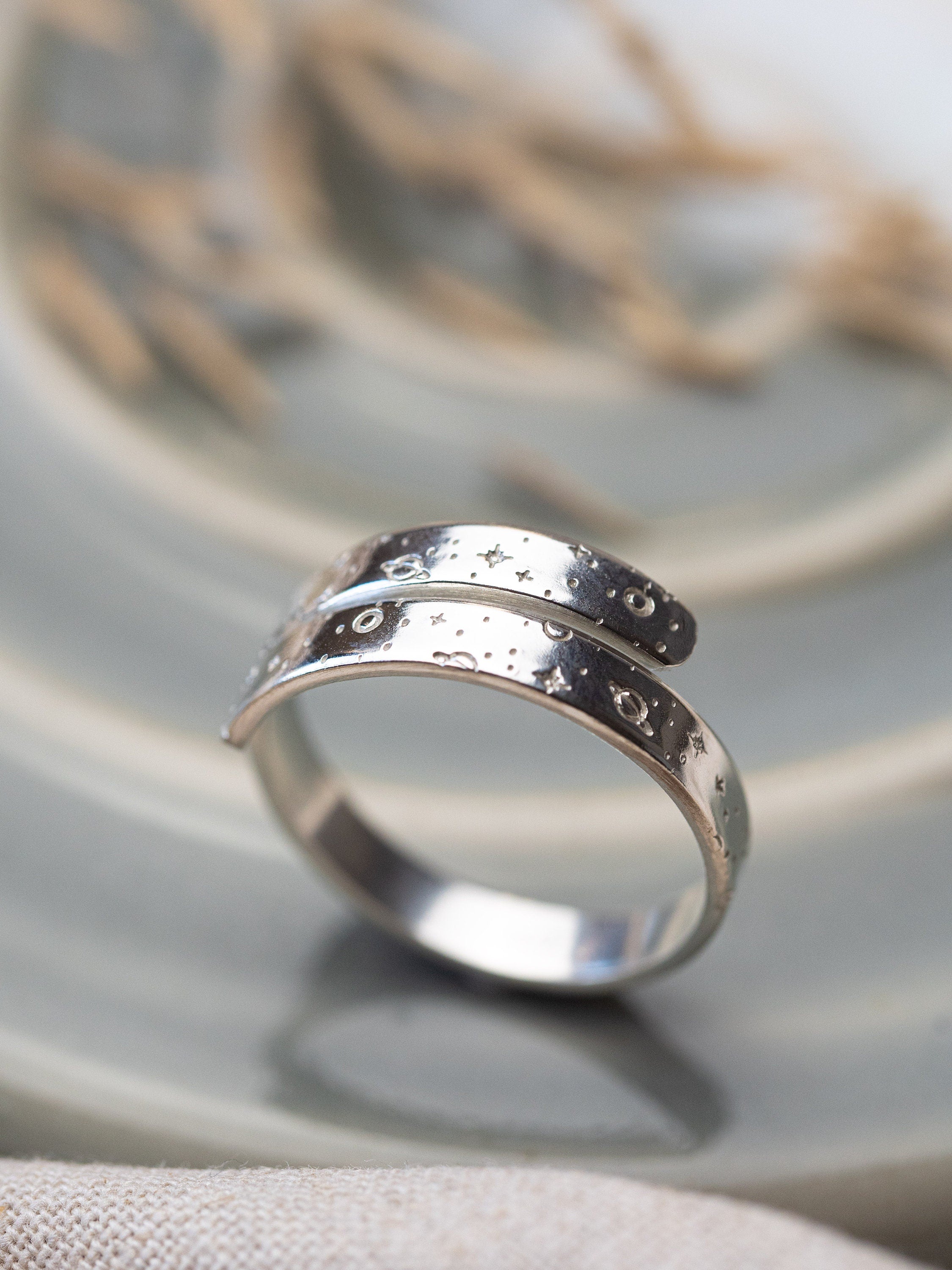 Space Secret Message Sterling Silver Adjustable Wrap Ring