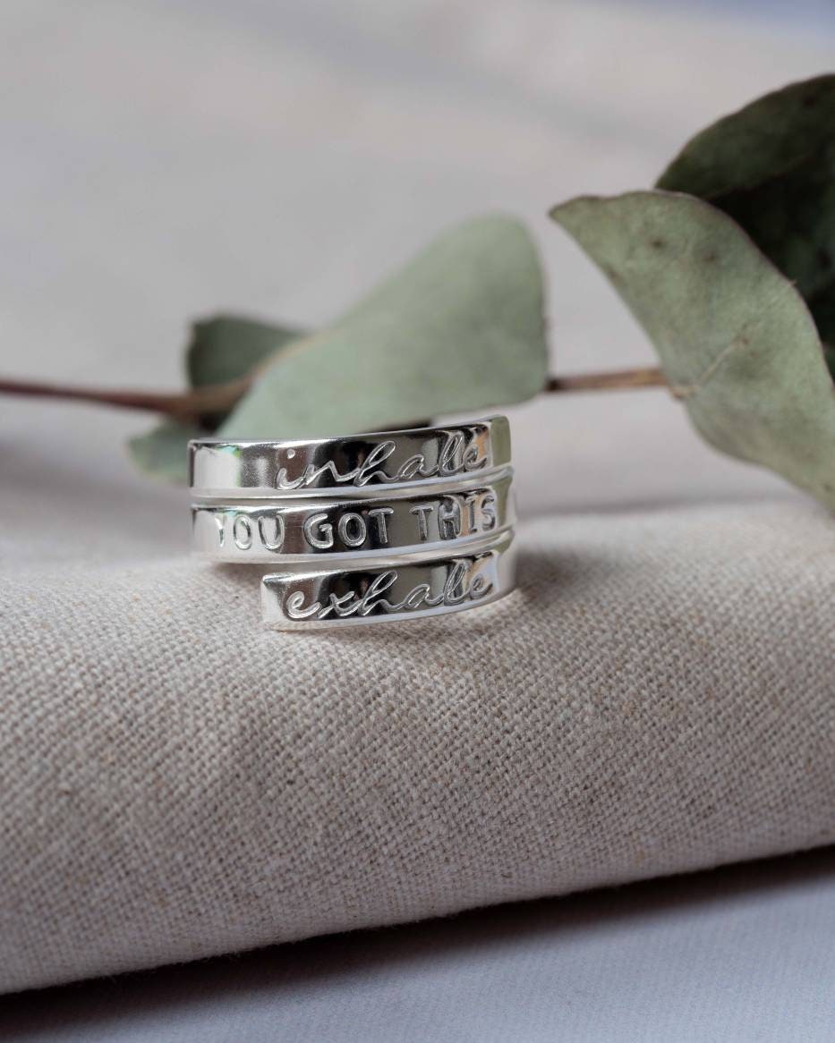 Inhale Exhale You Got This Sterling Silver Adjustable triple Wrap Ring