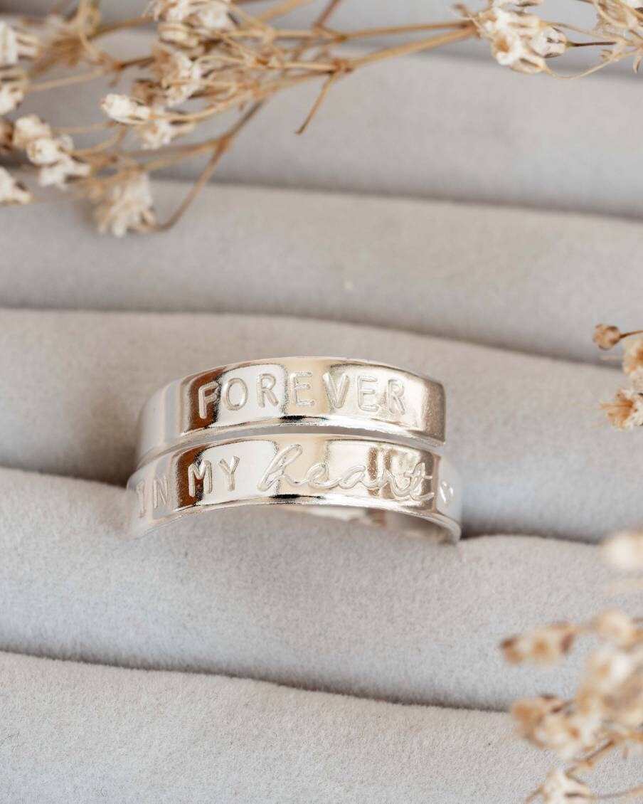 Forever in My Heart Remembrance Sterling Silver Adjustable Wrap Ring