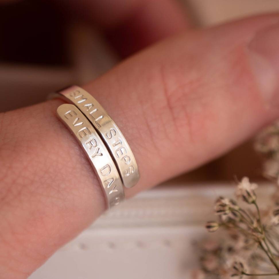 Small Steps Every day adjustable Sterling Silver wrap ring