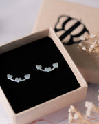 Valentines Sterling Silver Heart creeper earrings crawler climber studs .925 present gift birthday for her dainty jewellery love fashion mum