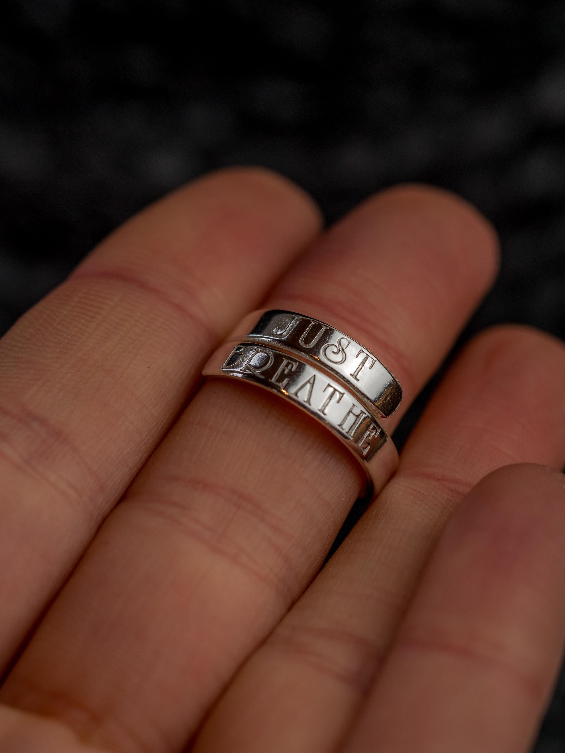 JUST BREATHE adjustable sterling silver wrap ring
