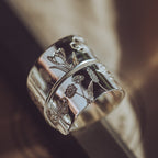 Sterling Silver chunky Wild Flowers adjustable wrap ring