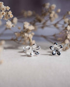 Sterling Silver flower earrings studs 925 gift Christmas present for her 3d real puff nanny grandma mum sister auntie pretty floral