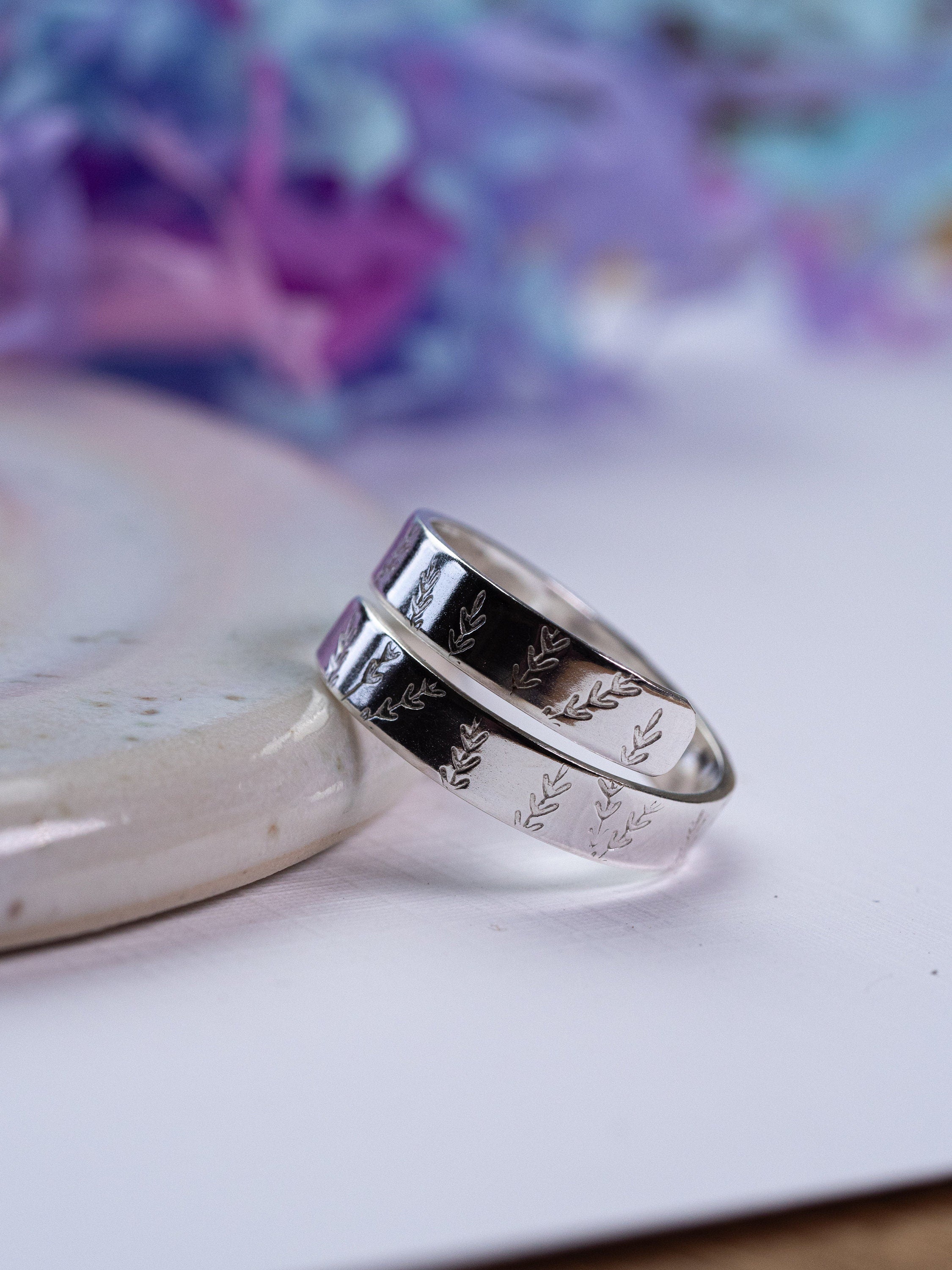 Leaf design Sterling Silver adjustable wrap ring