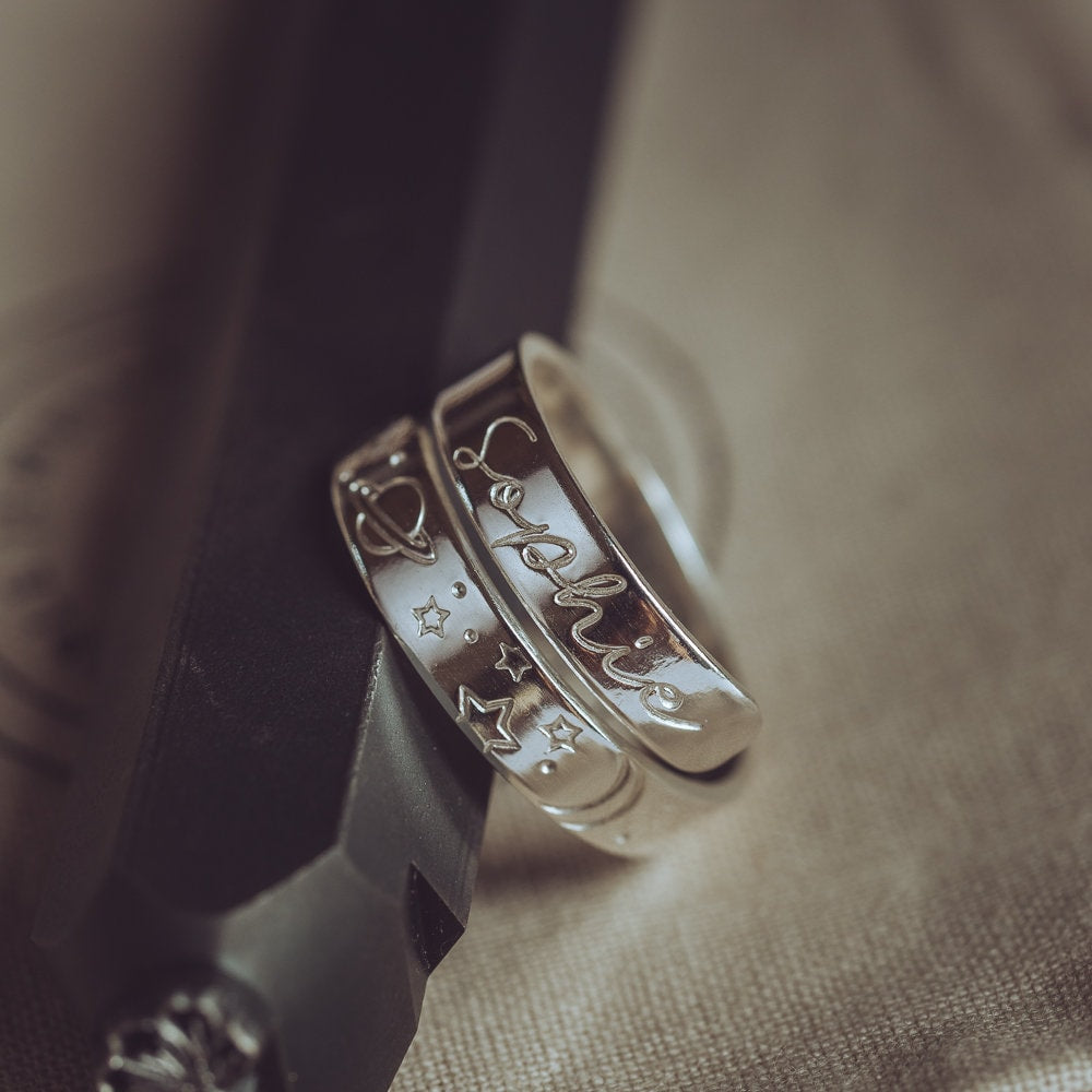 Space Theme Personalised Sterling Silver Adjustable Wrap Ring