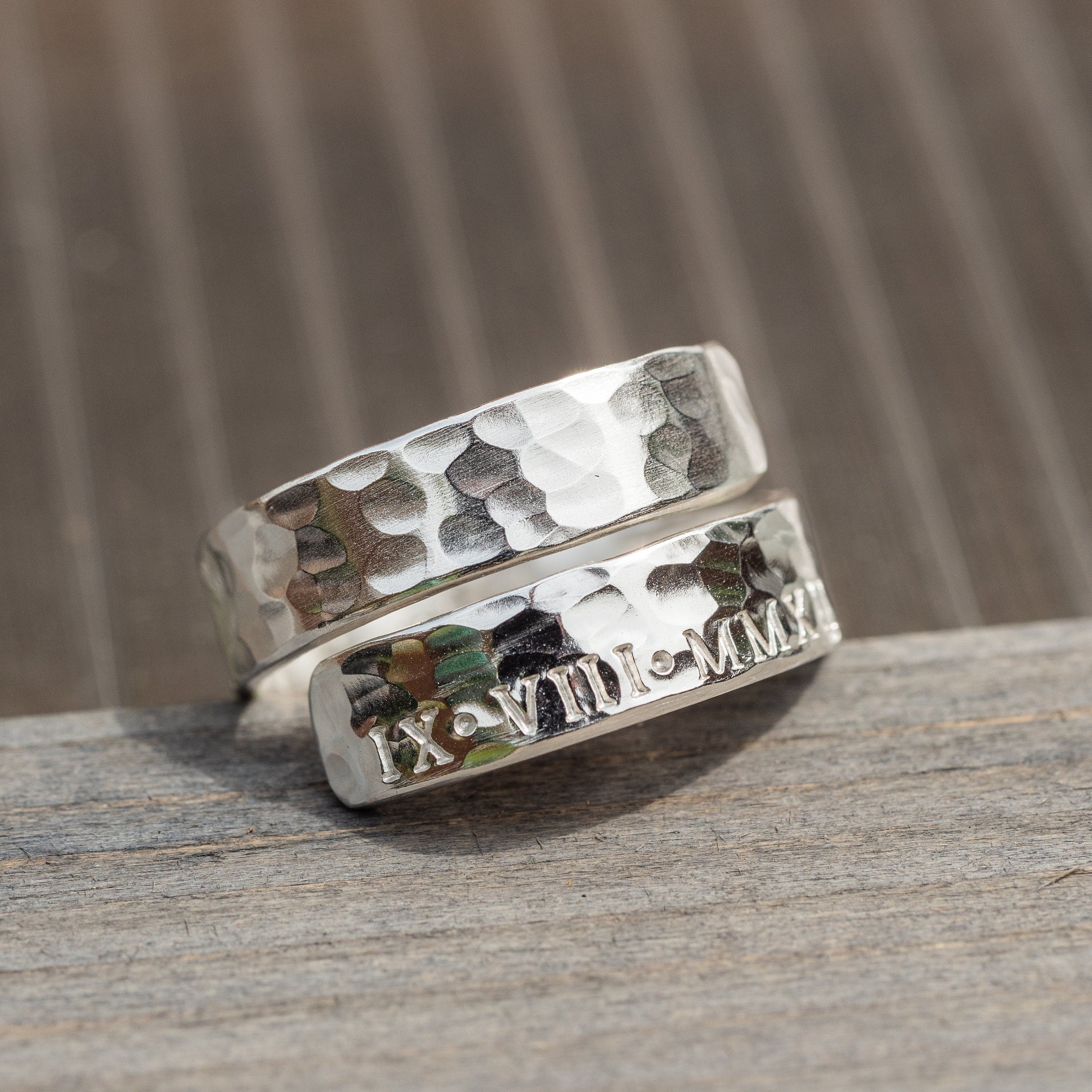Mens Roman Numerals .925 Sterling Silver adjustable wrap ring