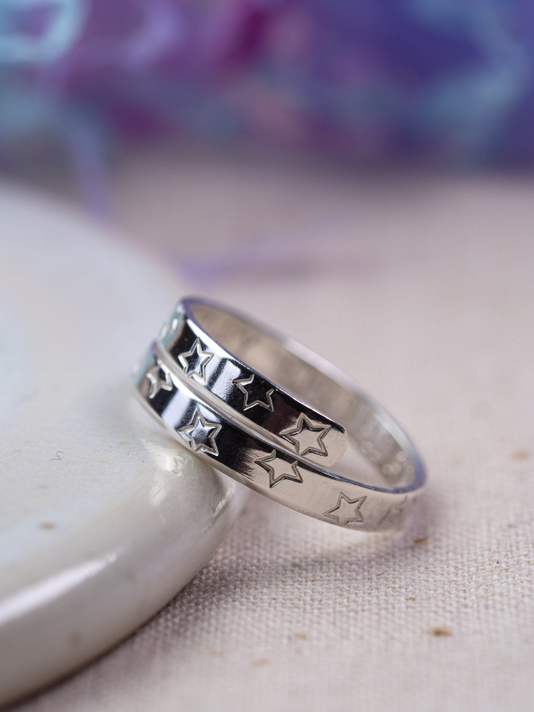 Star Secret Message Sterling Silver Adjustable Wrap Ring