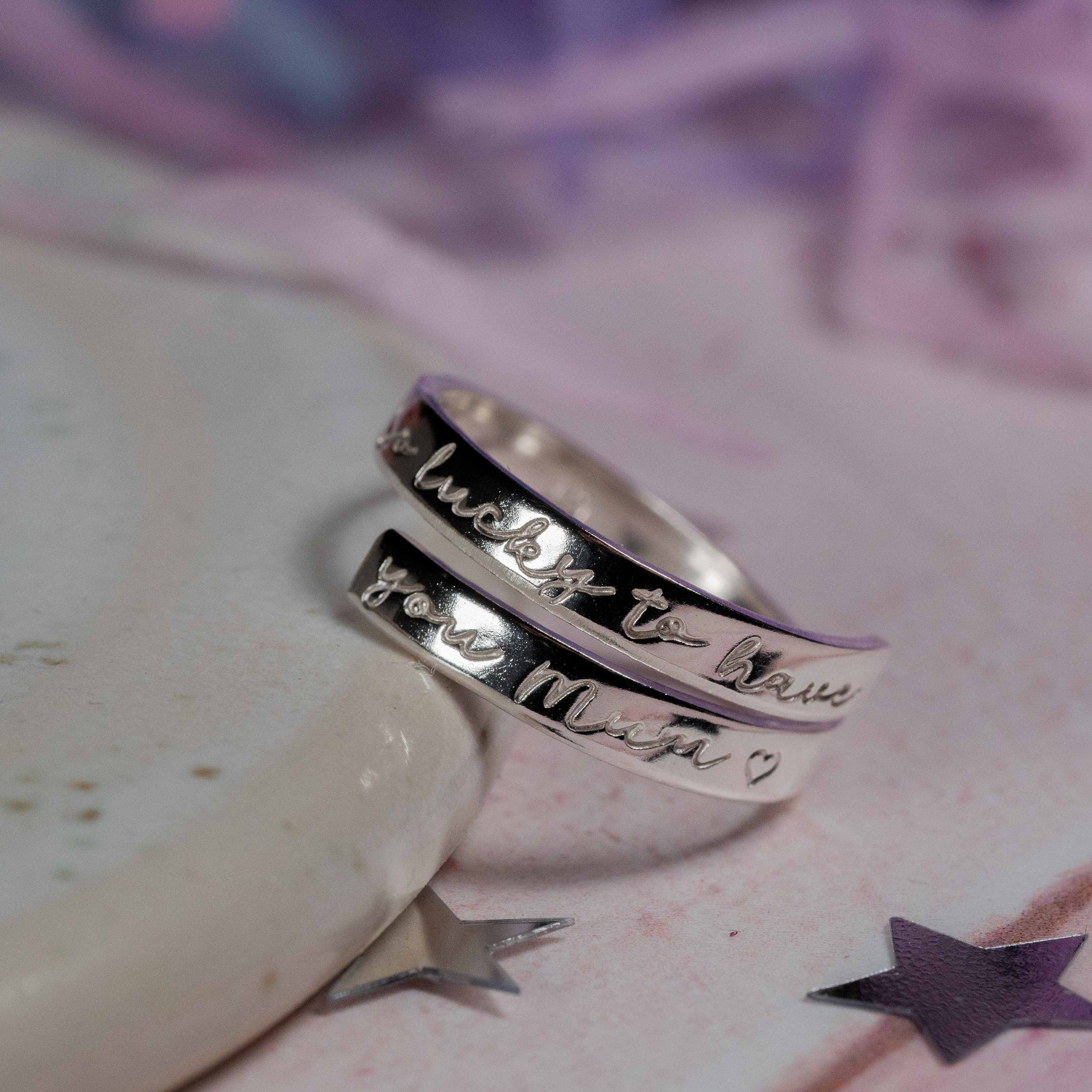 So Lucky to Have You Mum Sterling Silver Adjustable Wrap Ring