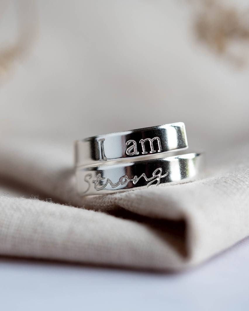 I Am Strong Sterling Silver Adjustable Wrap Ring