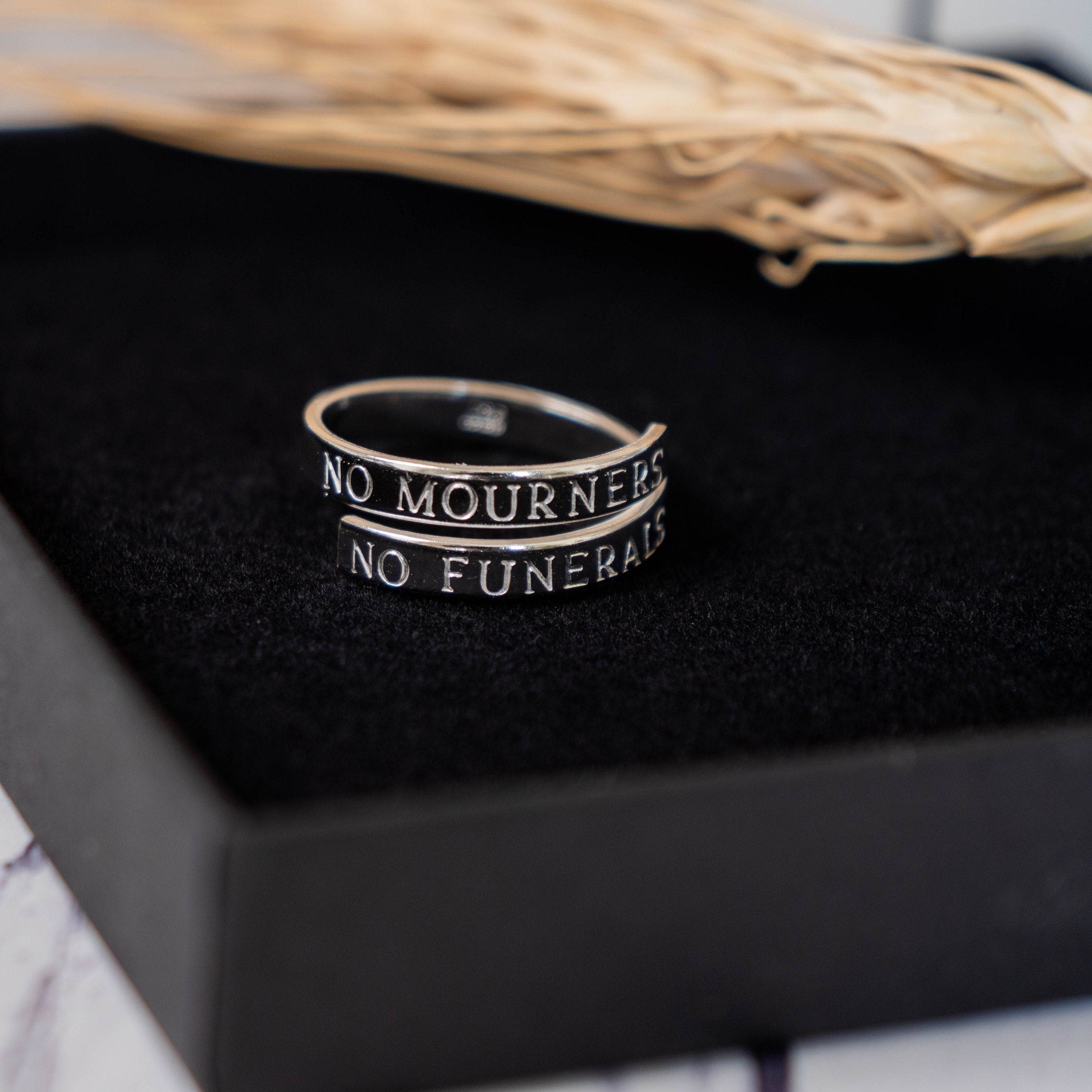 No Mourners No Funerals sterling silver adjustable wrap ring