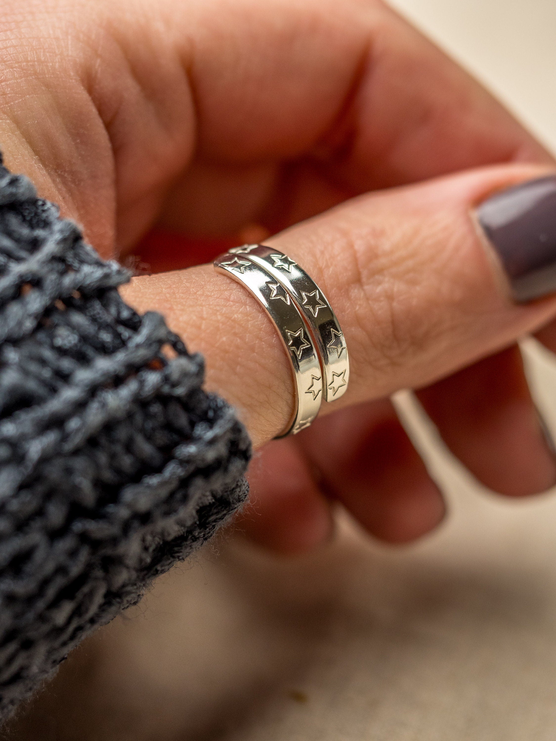 Star Secret Message Sterling Silver Adjustable Wrap Ring