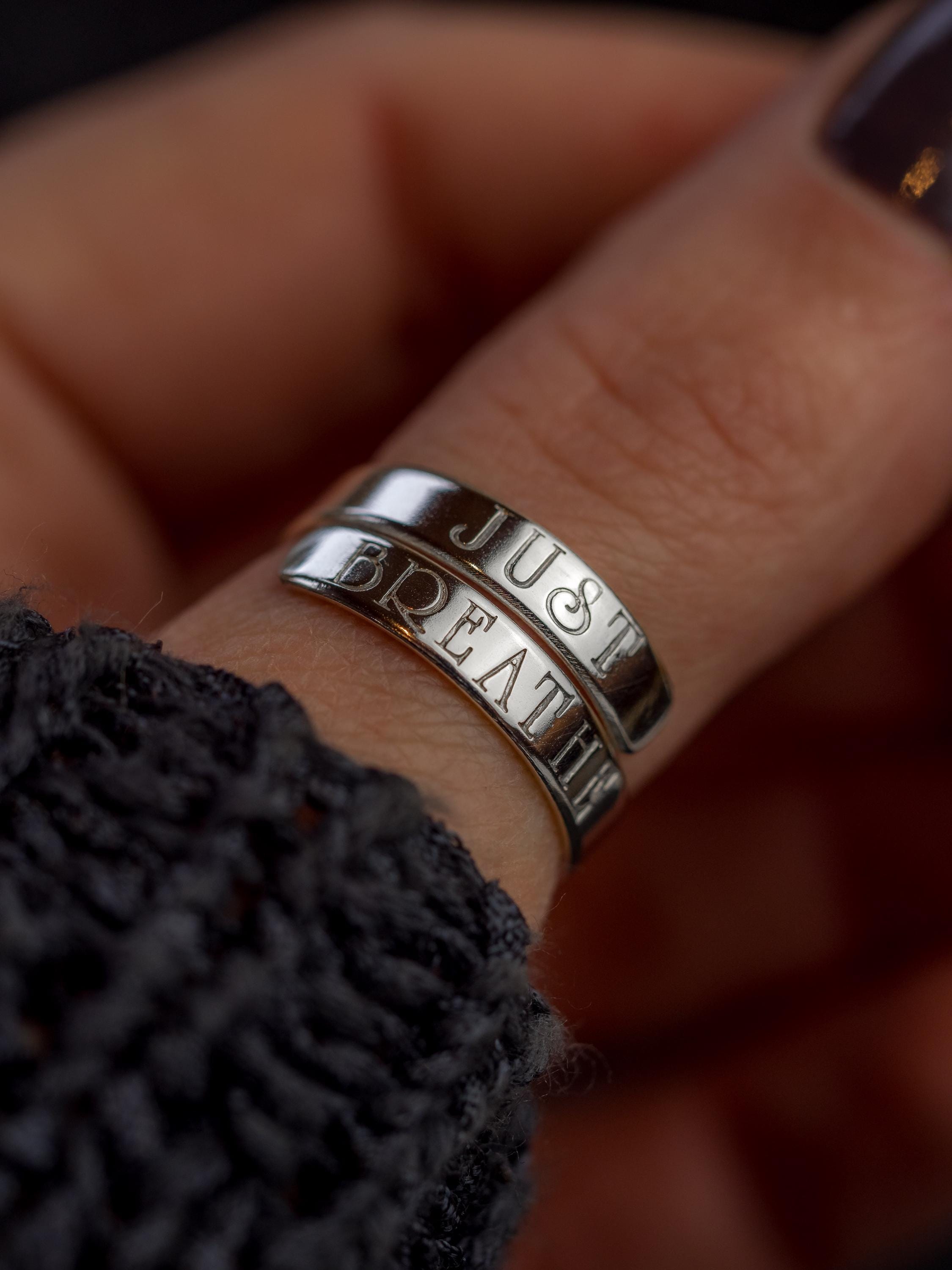 JUST BREATHE adjustable sterling silver wrap ring