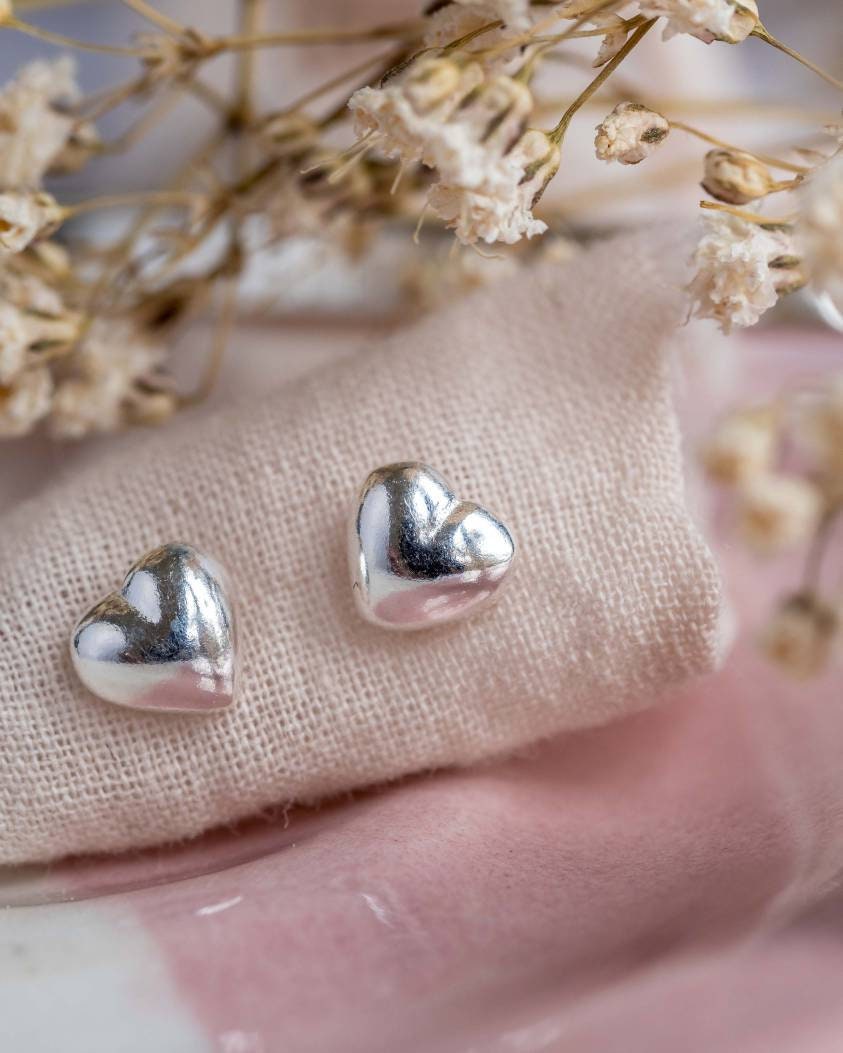 Valentines Sterling Silver Heart earrings studs 925 present gift Birthday for her mothers day friend real love girlfriend wife anniversary