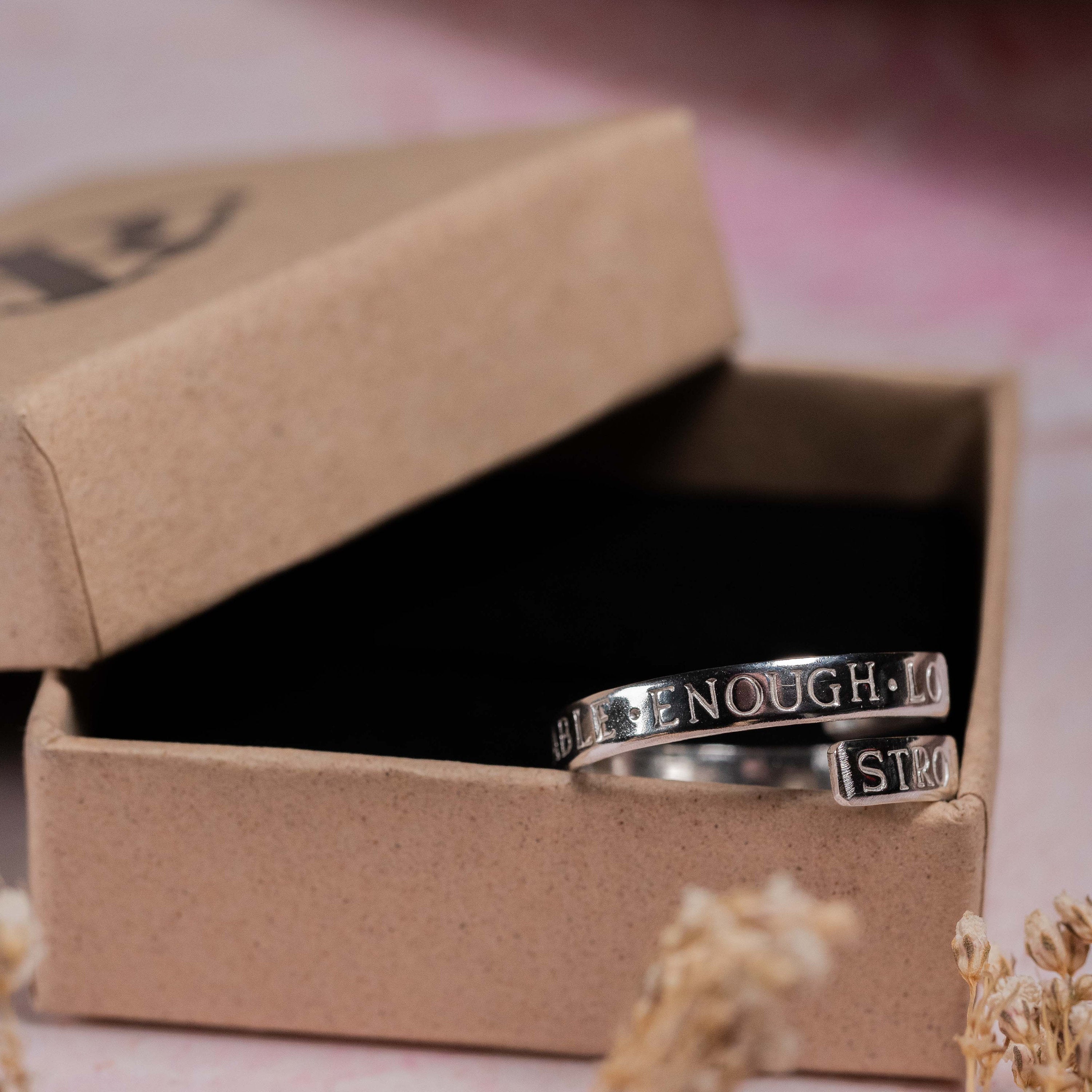 I am strong worthy capable enough loved Sterling Silver adjustable ring